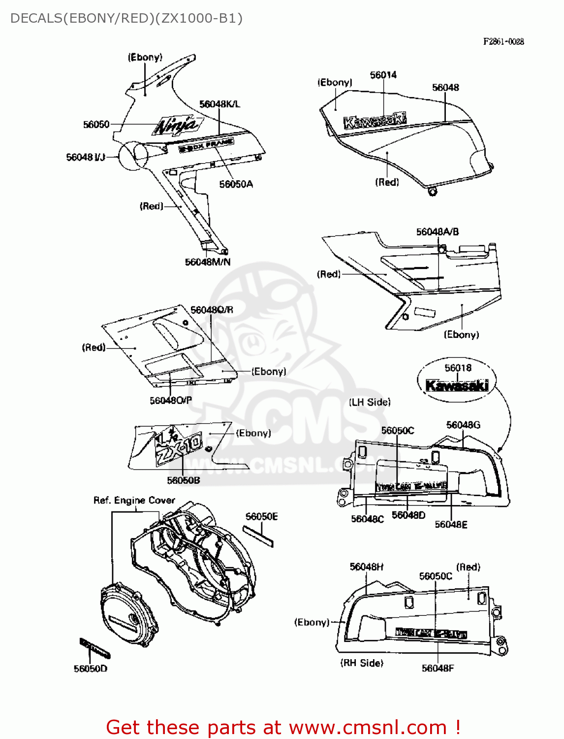 DECALS(EBONY/RED)(ZX1000-B1) ZX1000B1 ZX10 1988 USA CALIFORNIA CANADA