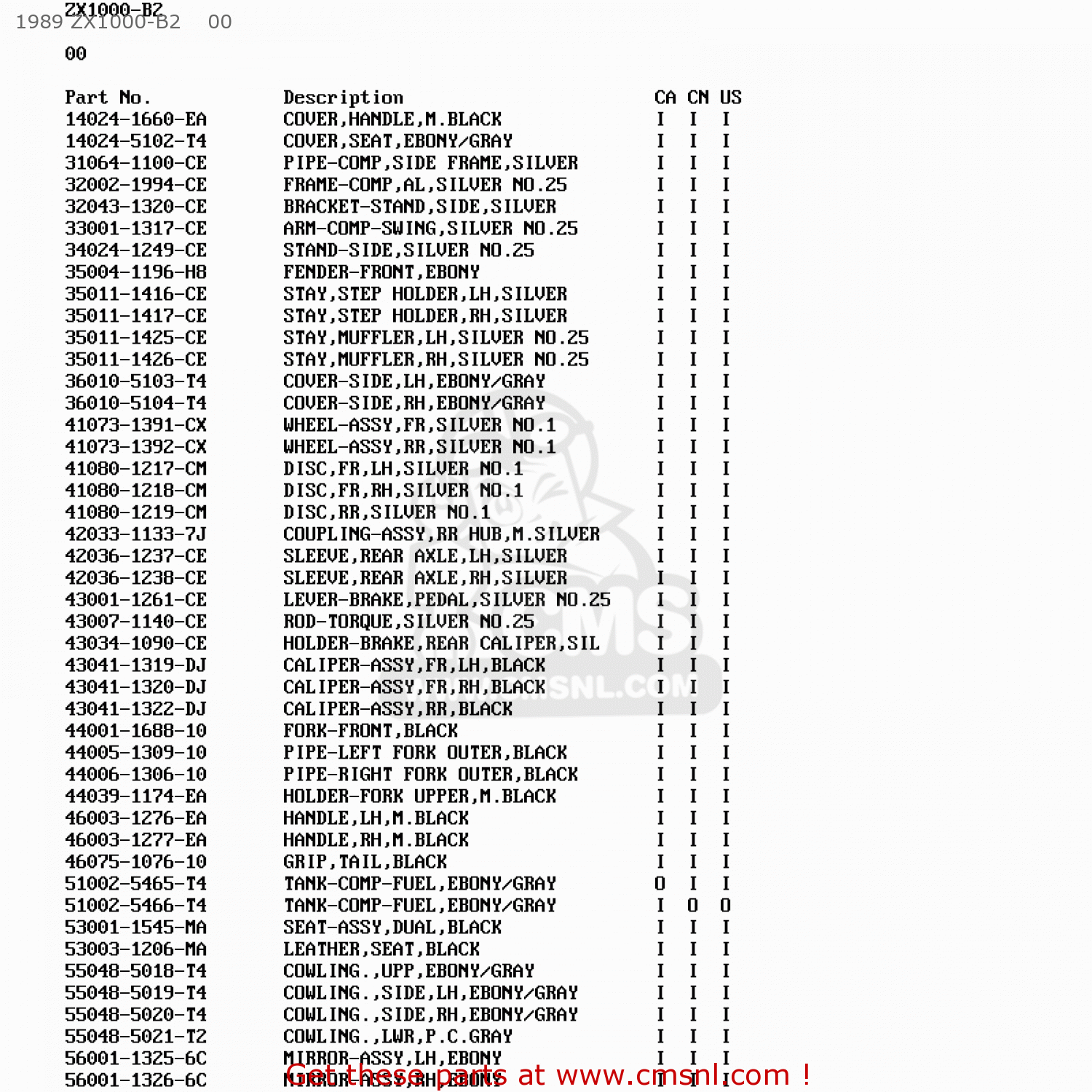 1989 ZX1000-B2    00 ZX1000B1 ZX10 1988 USA CALIFORNIA CANADA