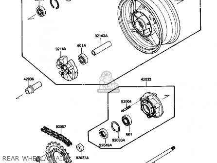 REAR WHEEL/CHAIN - ZX1000B1 ZX10 1988 USA CALIFORNIA CANADA