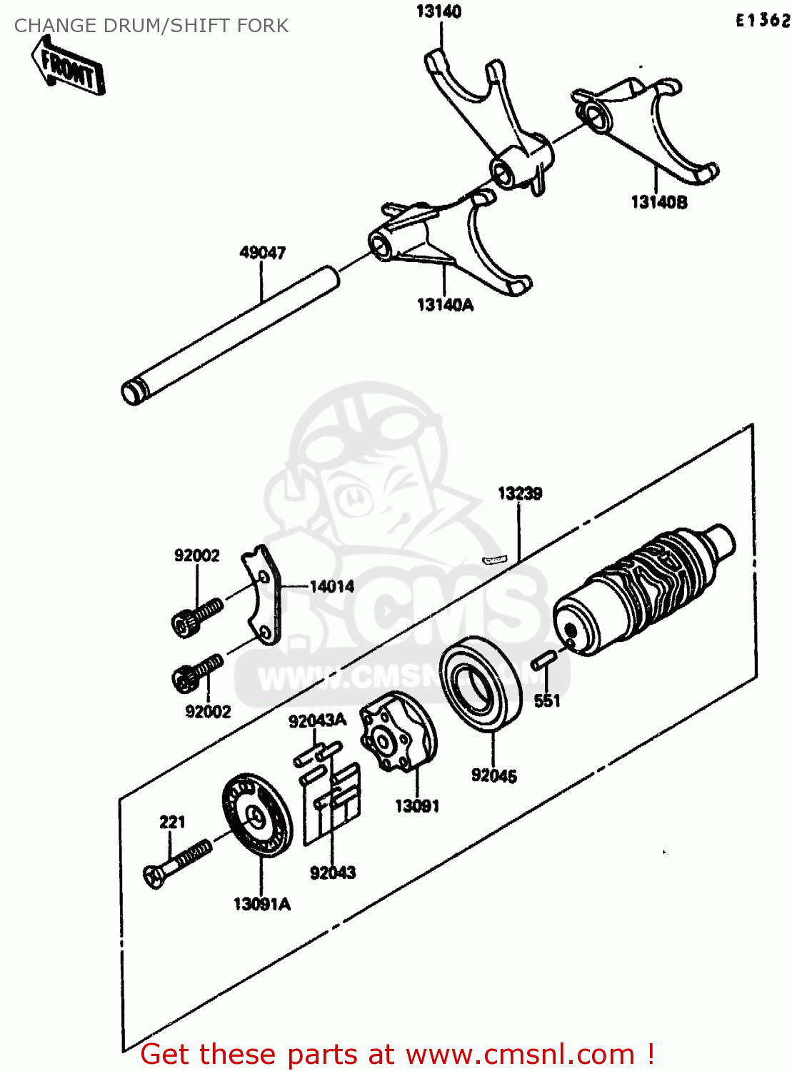 CHANGE DRUM/SHIFT FORK ZX1000B2 1989 EUROPE UK FR AR GR IT NR SD