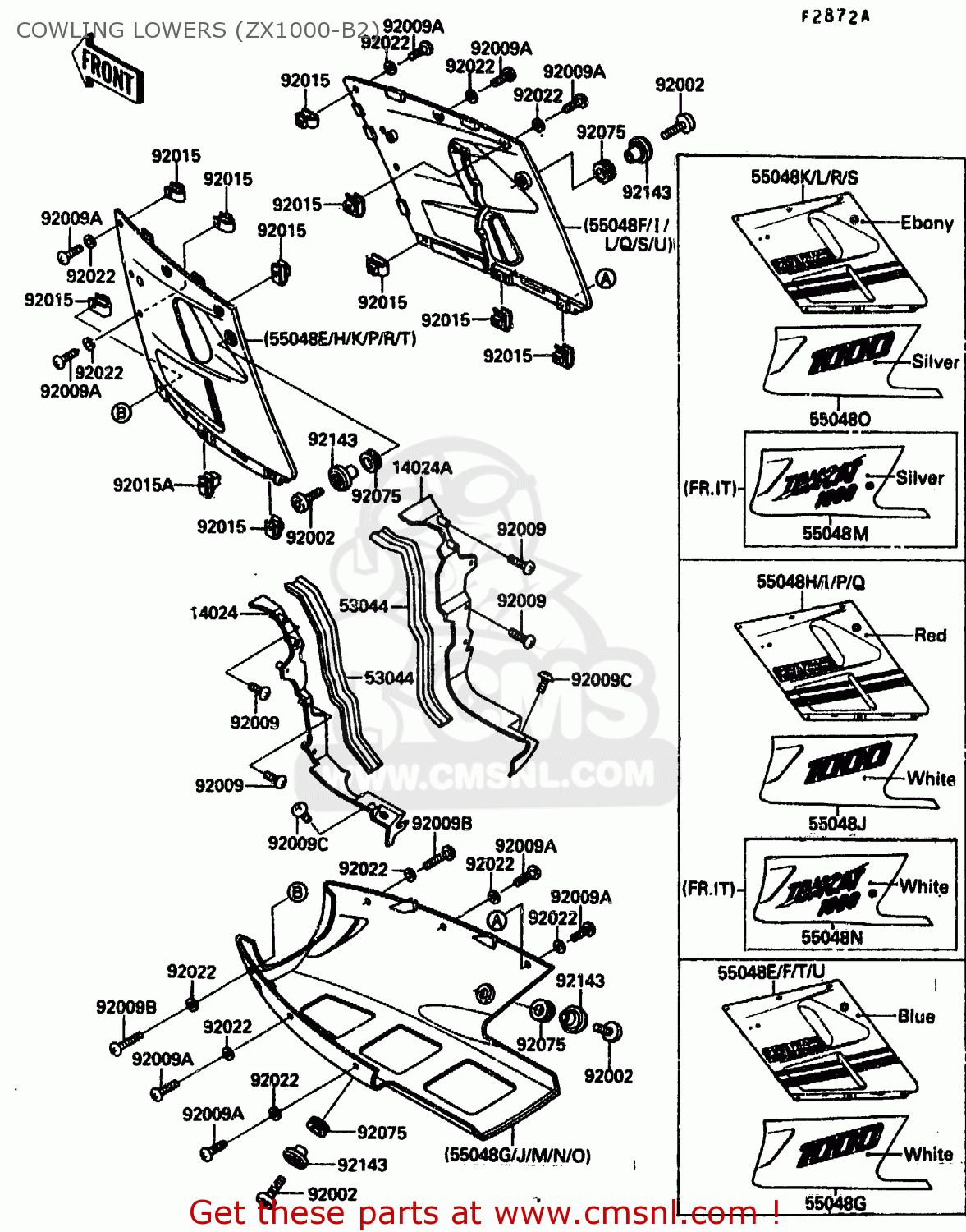 COWLING LOWERS (ZX1000-B2) ZX1000B2 1989 EUROPE UK FR AR GR IT NR SD