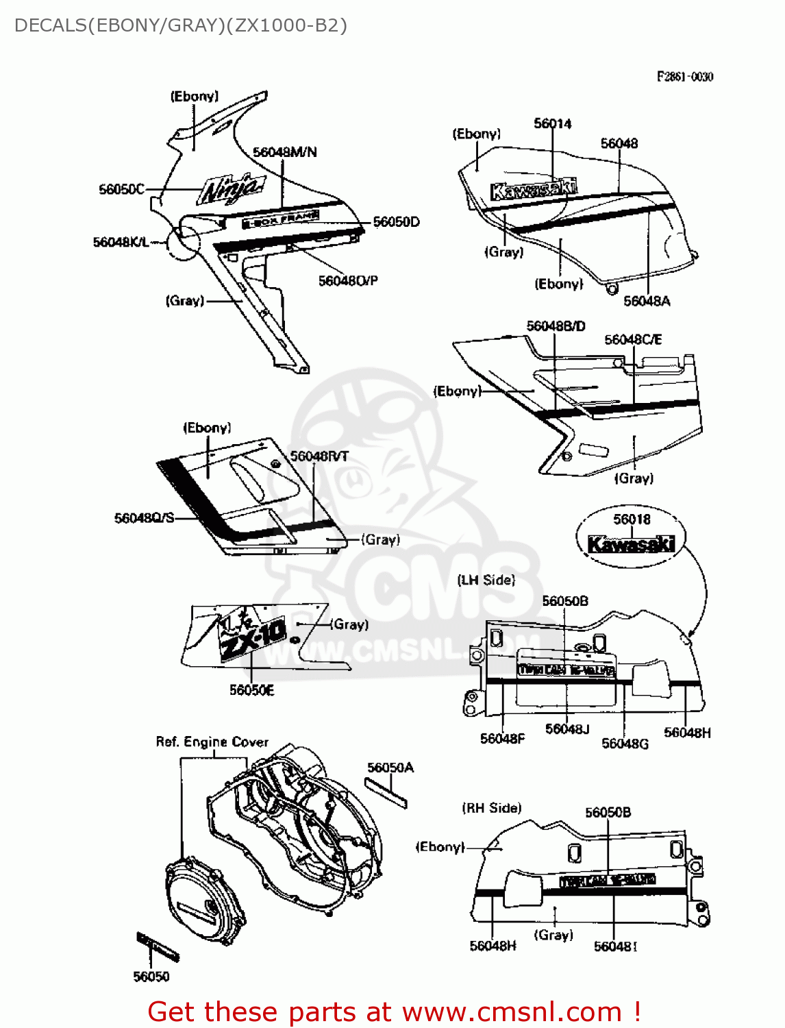 DECALS(EBONY/GRAY)(ZX1000-B2) ZX1000B2 ZX10 1989 USA CALIFORNIA CANADA