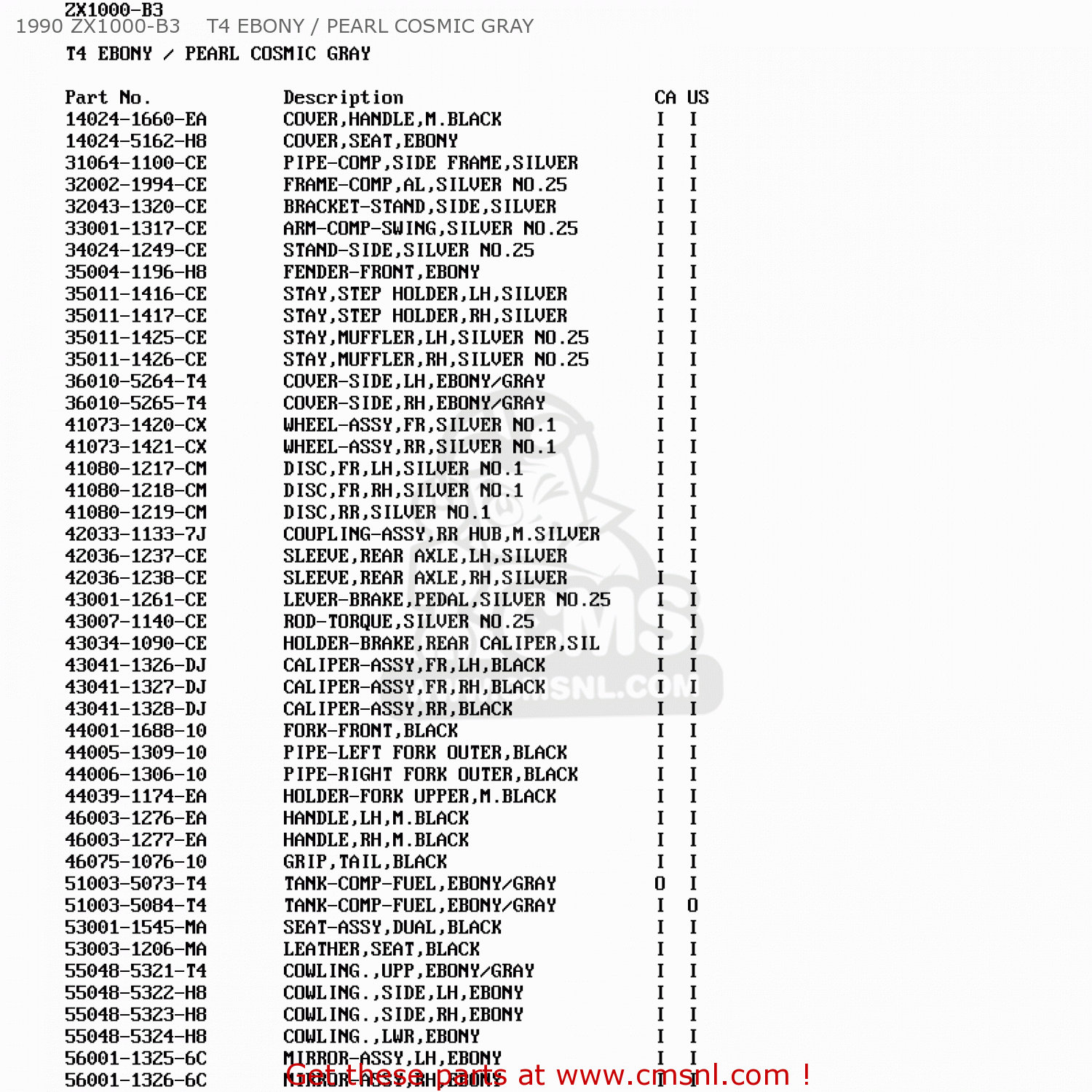 1990 ZX1000-B3    T4 EBONY / PEARL COSMIC GRAY ZX1000B3 ZX10 1990 USA CALIFORNIA