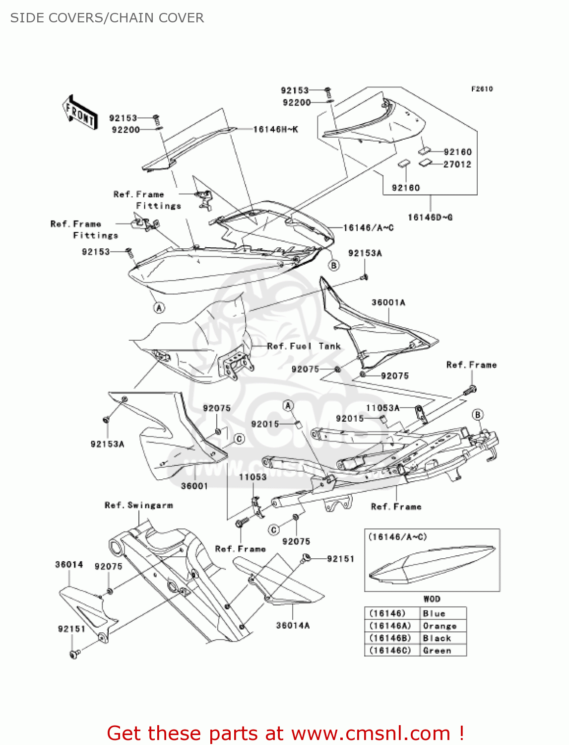 SIDE COVERS/CHAIN COVER ZX1000C1 NINJA ZX10R 2004 USA CALIFORNIA CANADA