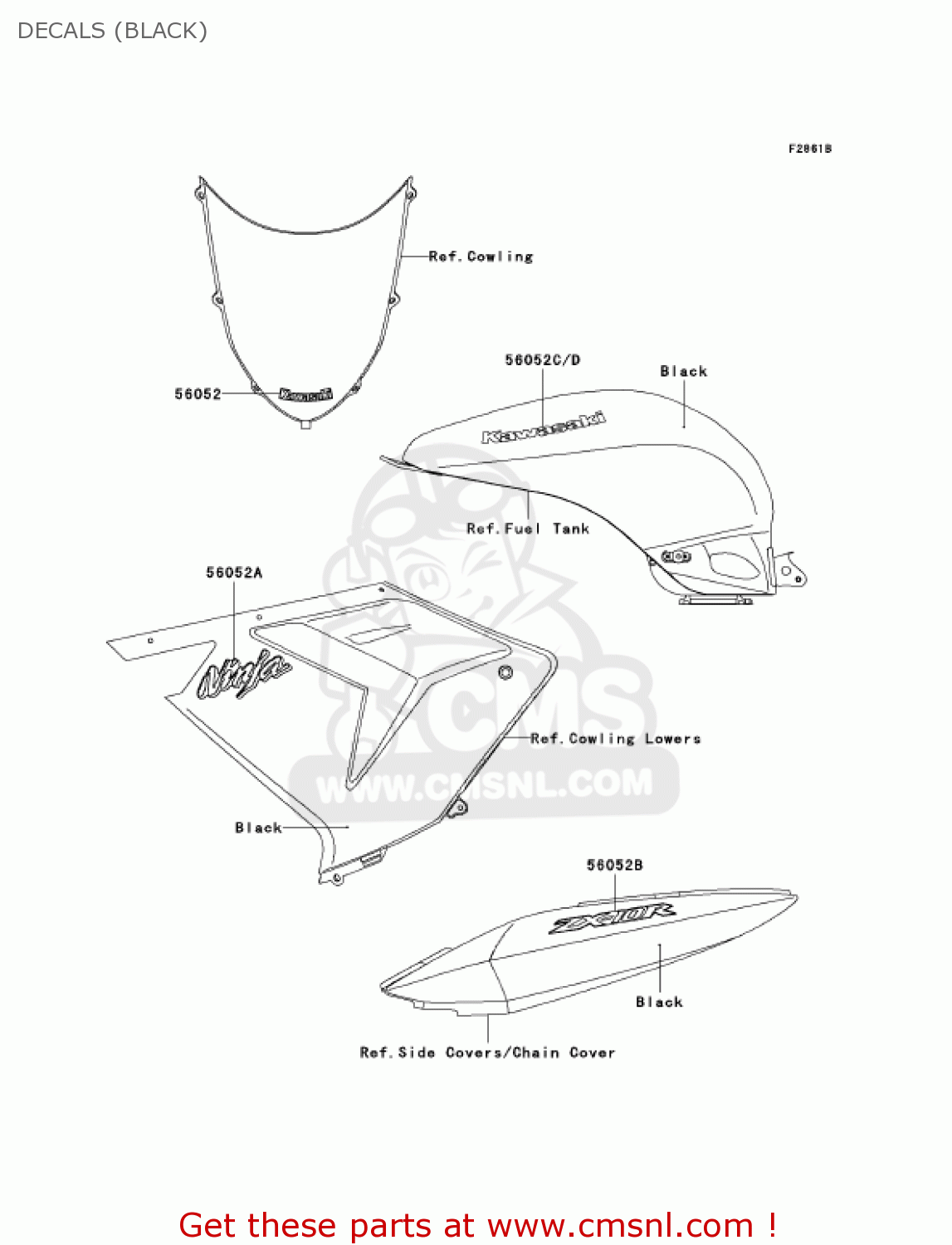 DECALS (BLACK) ZX1000C1 NINJA ZX10R 2004 USA CALIFORNIA CANADA