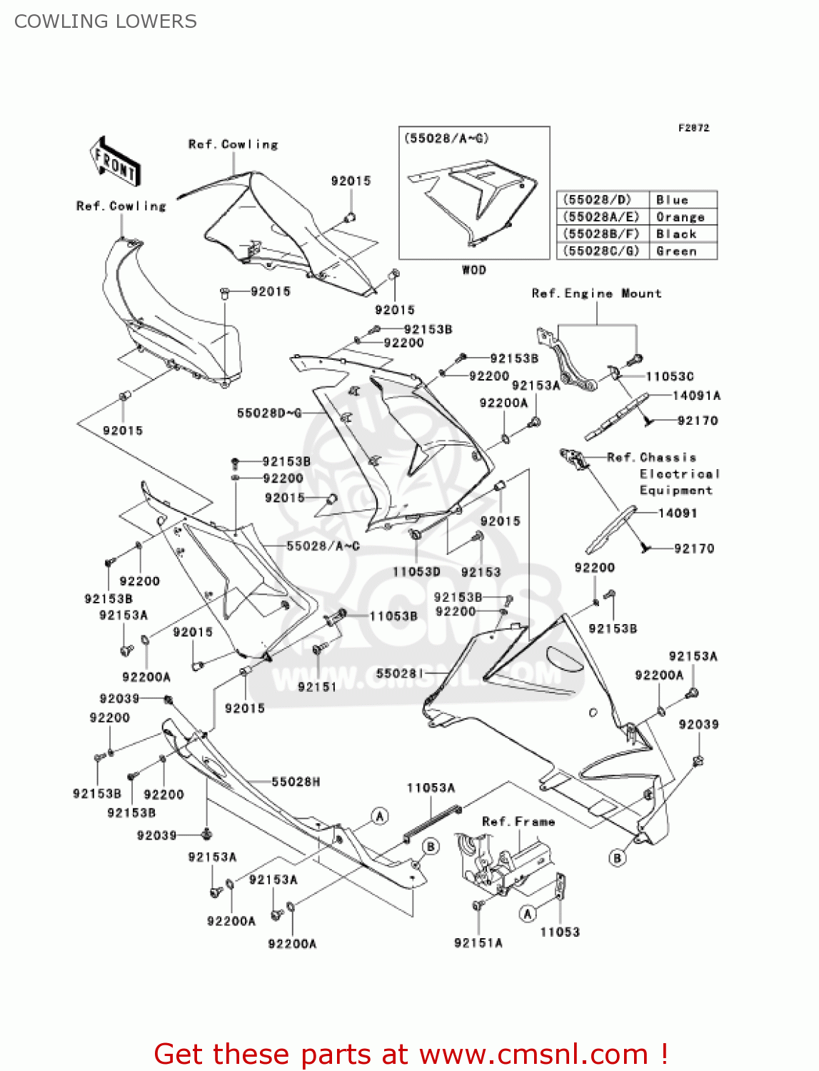 COWLING LOWERS ZX1000C1 NINJA ZX10R 2004 USA CALIFORNIA CANADA