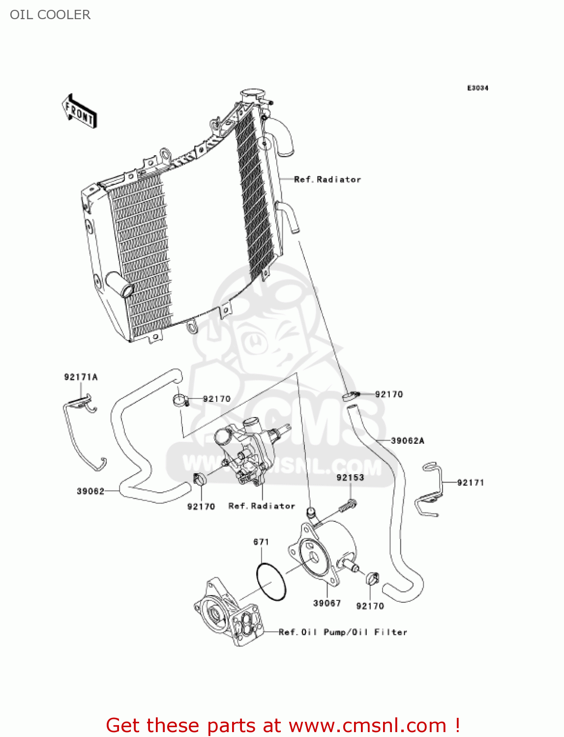 OIL COOLER ZX1000C1 NINJA ZX10R 2004 USA CALIFORNIA CANADA