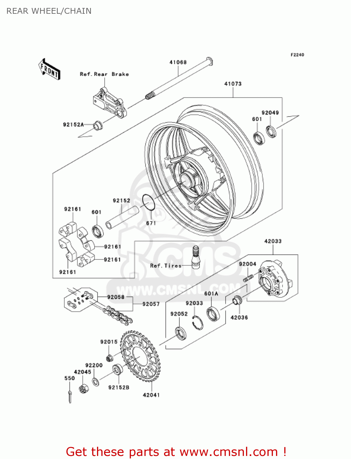 REAR WHEEL/CHAIN ZX1000C1 NINJA ZX10R 2004 USA CALIFORNIA CANADA