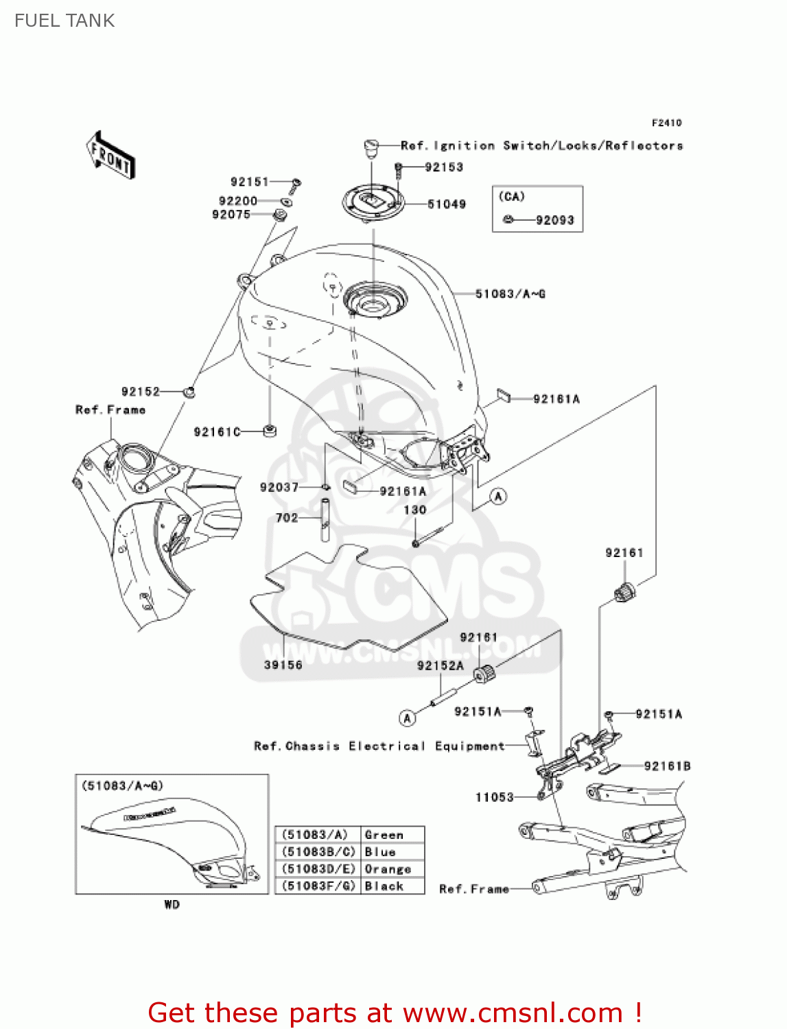 FUEL TANK ZX1000C1 NINJA ZX10R 2004 USA CALIFORNIA CANADA