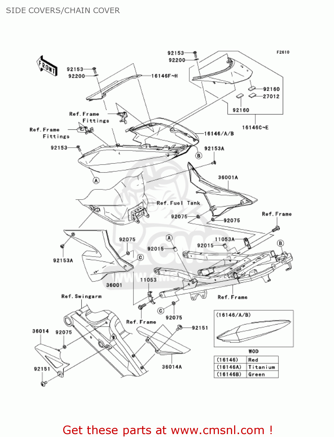 SIDE COVERS/CHAIN COVER ZX1000C2 NINJA ZX10R 2005 USA CALIFORNIA CANADA