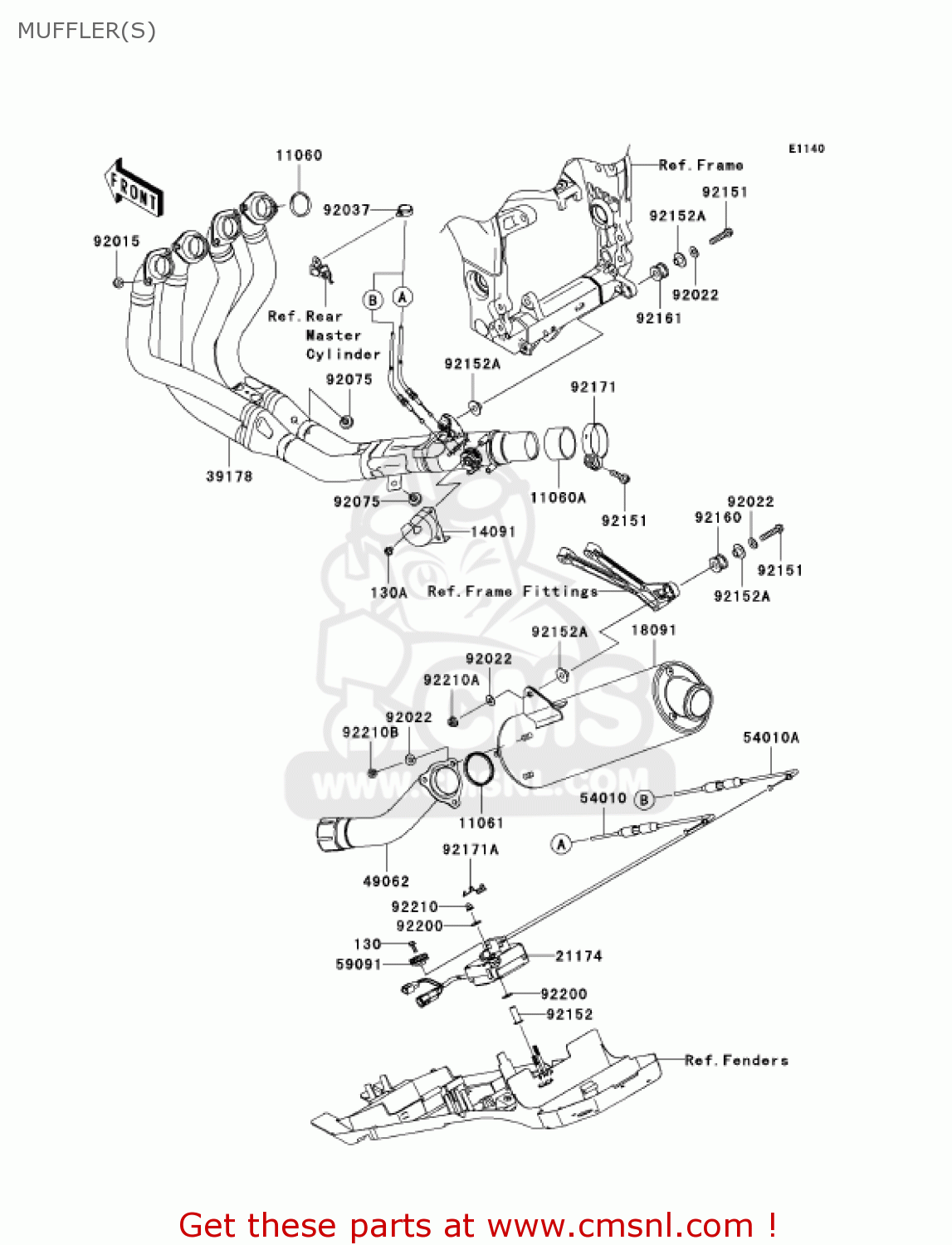 MUFFLER(S) ZX1000C2 NINJA ZX10R 2005 USA CALIFORNIA CANADA
