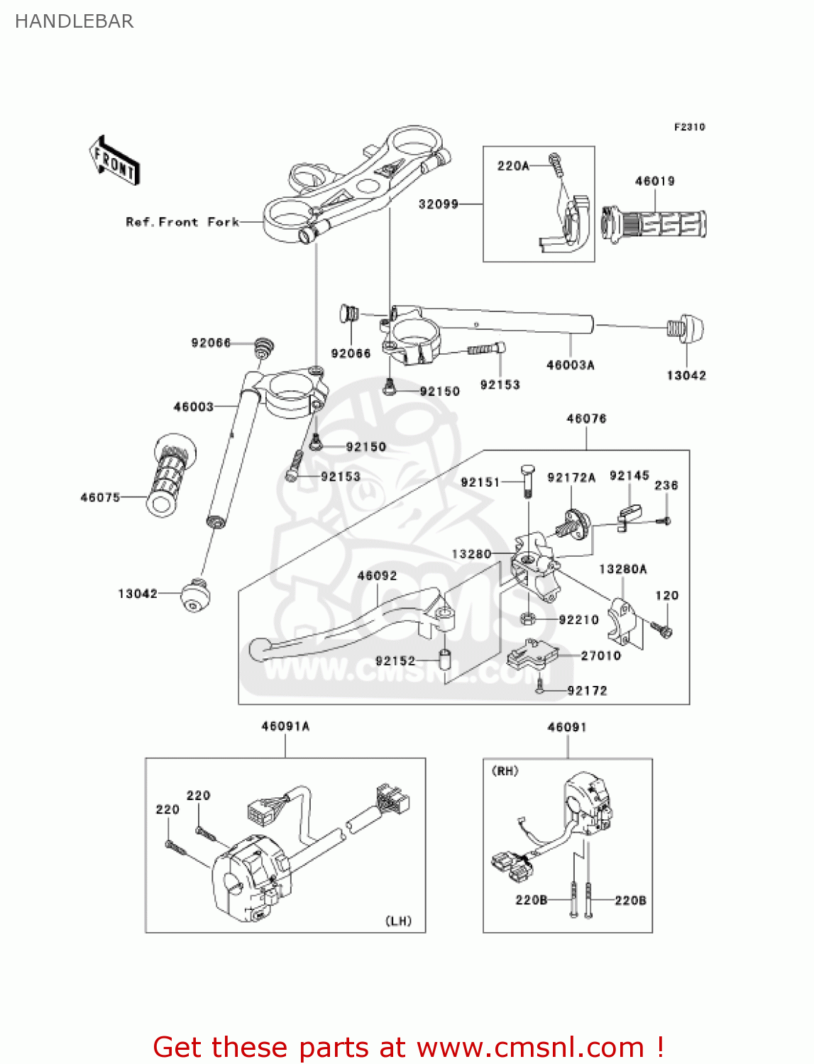 HANDLEBAR ZX1000C2 NINJA ZX10R 2005 USA CALIFORNIA CANADA