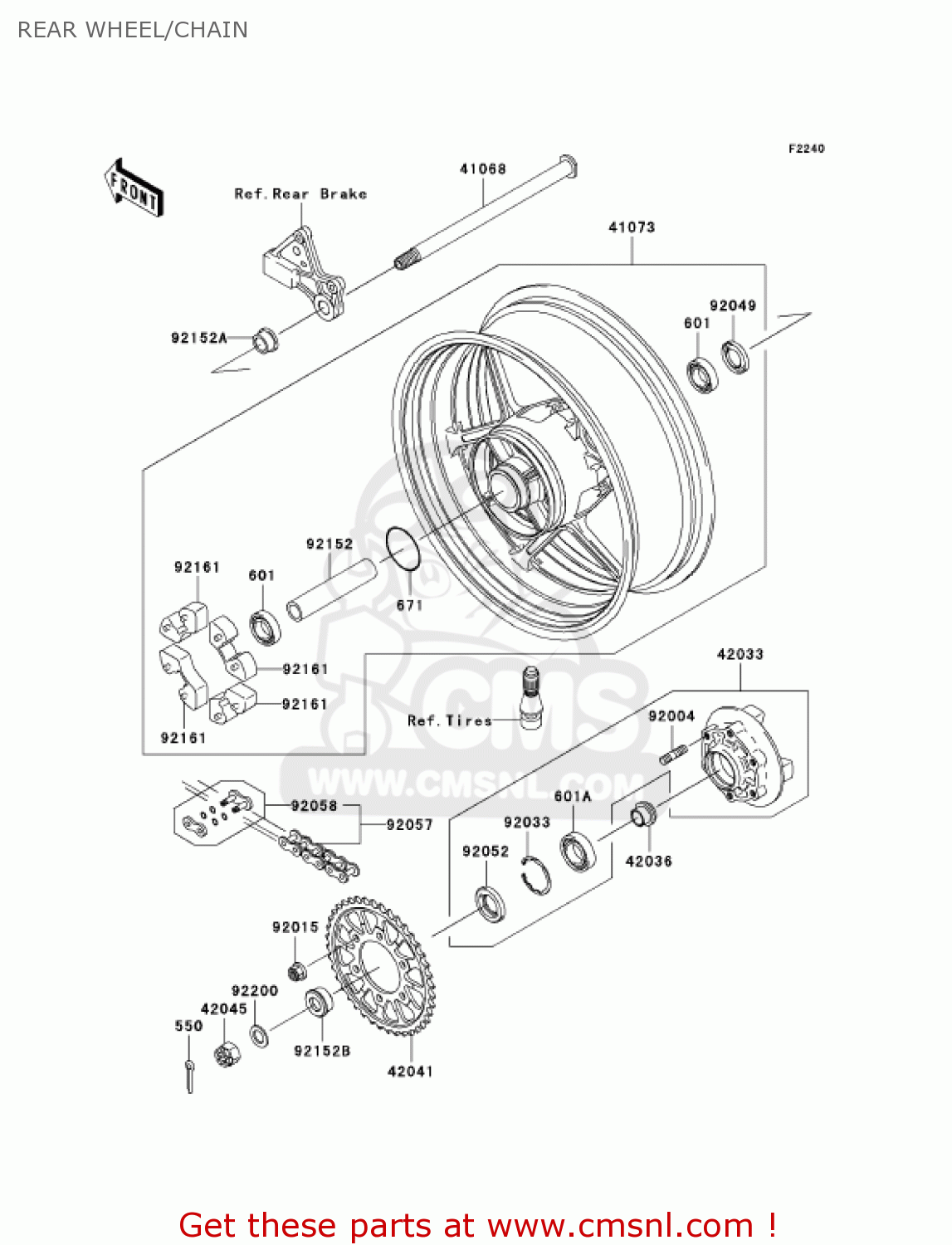 REAR WHEEL/CHAIN ZX1000C2 NINJA ZX10R 2005 USA CALIFORNIA CANADA