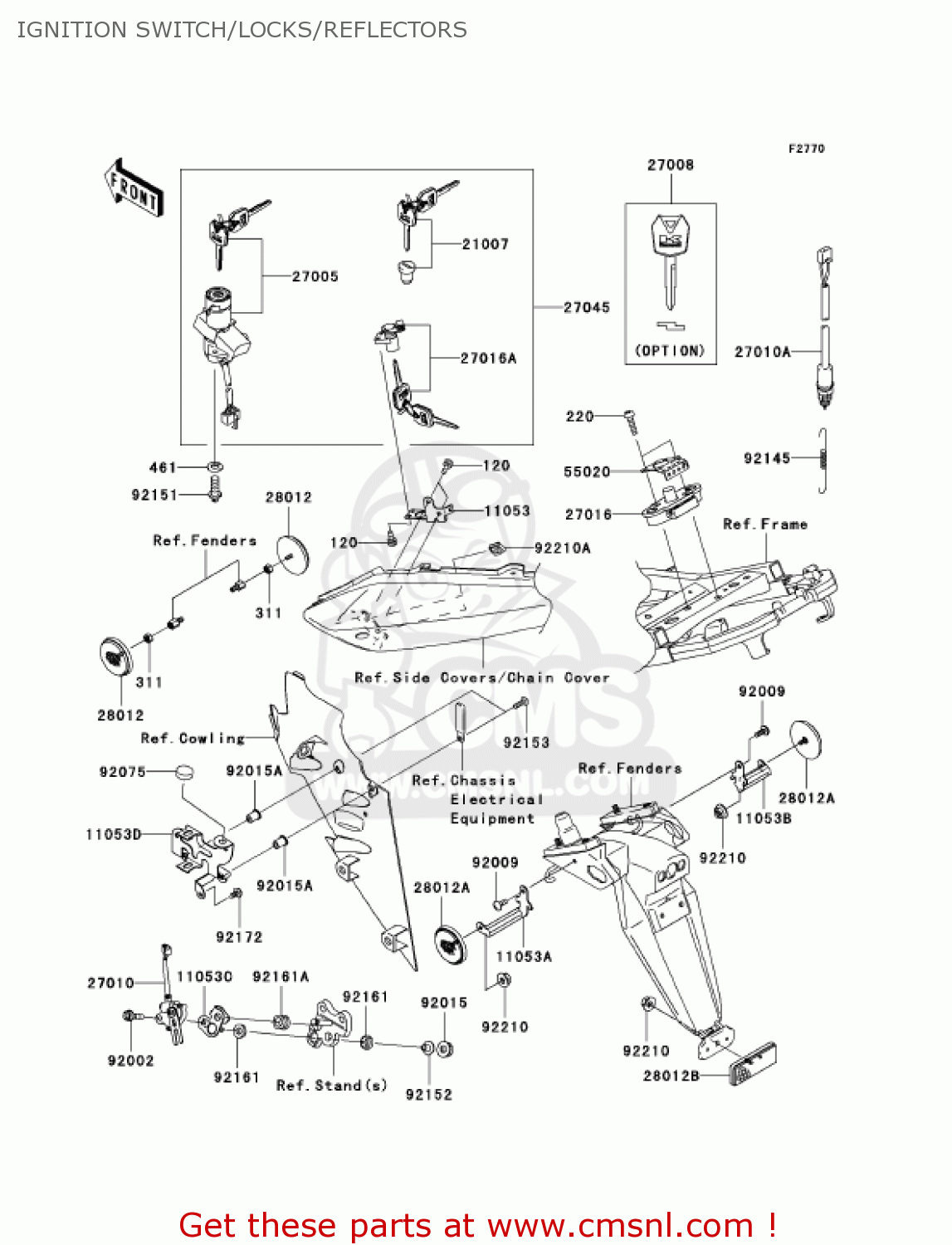 IGNITION SWITCH/LOCKS/REFLECTORS ZX1000C2 NINJA ZX10R 2005 USA CALIFORNIA CANADA