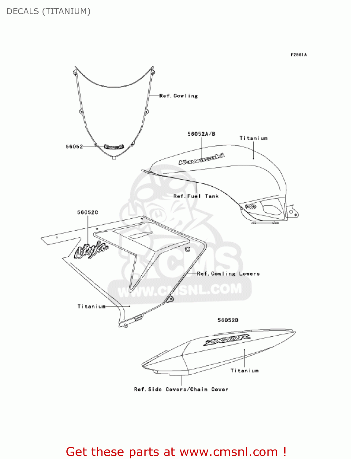 DECALS (TITANIUM) ZX1000C2 NINJA ZX10R 2005 USA CALIFORNIA CANADA