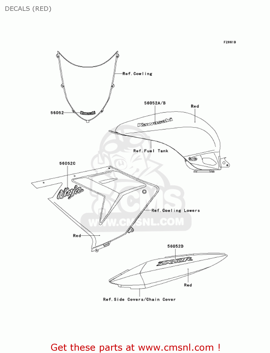 DECALS (RED) ZX1000C2 NINJA ZX10R 2005 USA CALIFORNIA CANADA