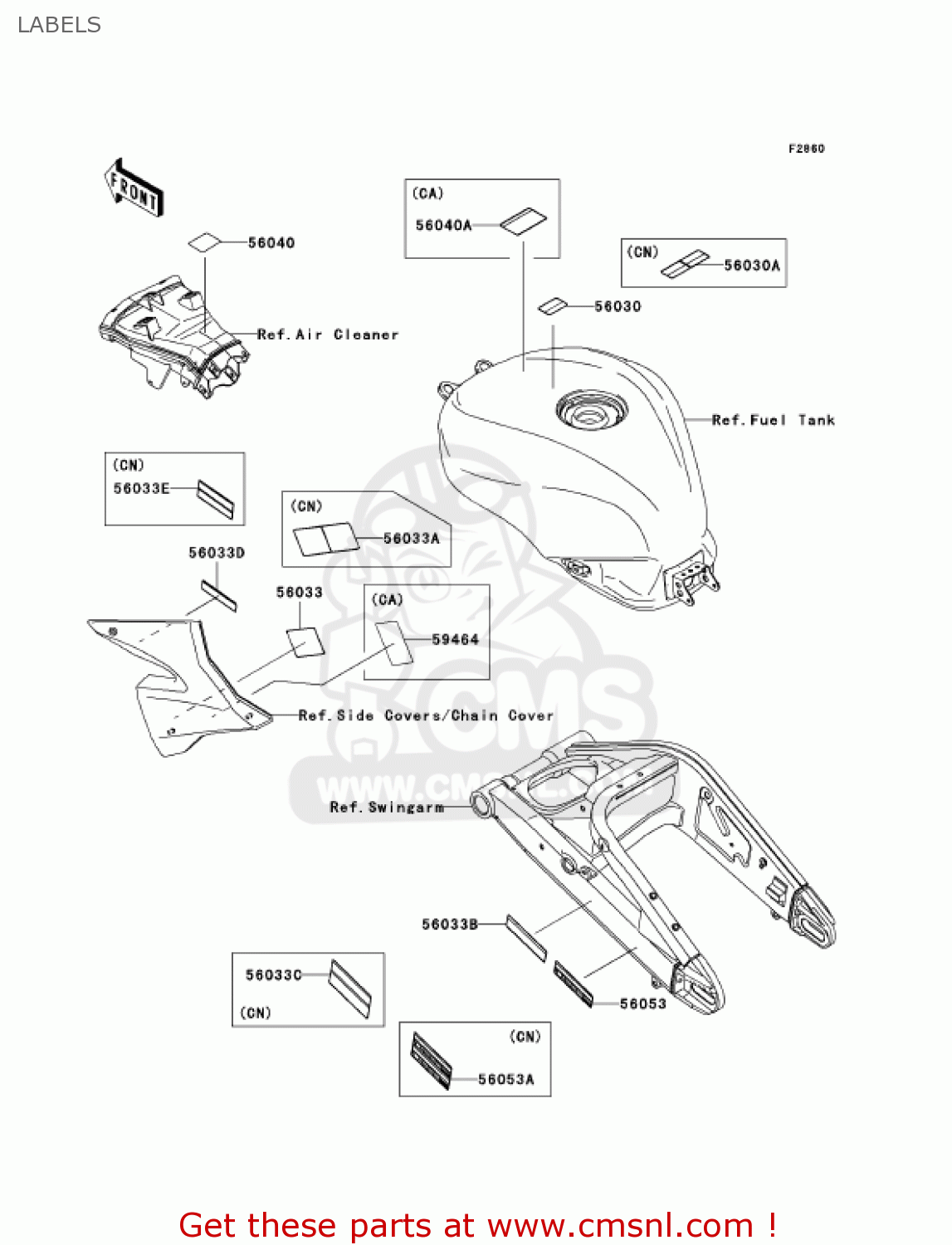 LABELS ZX1000C2 NINJA ZX10R 2005 USA CALIFORNIA CANADA