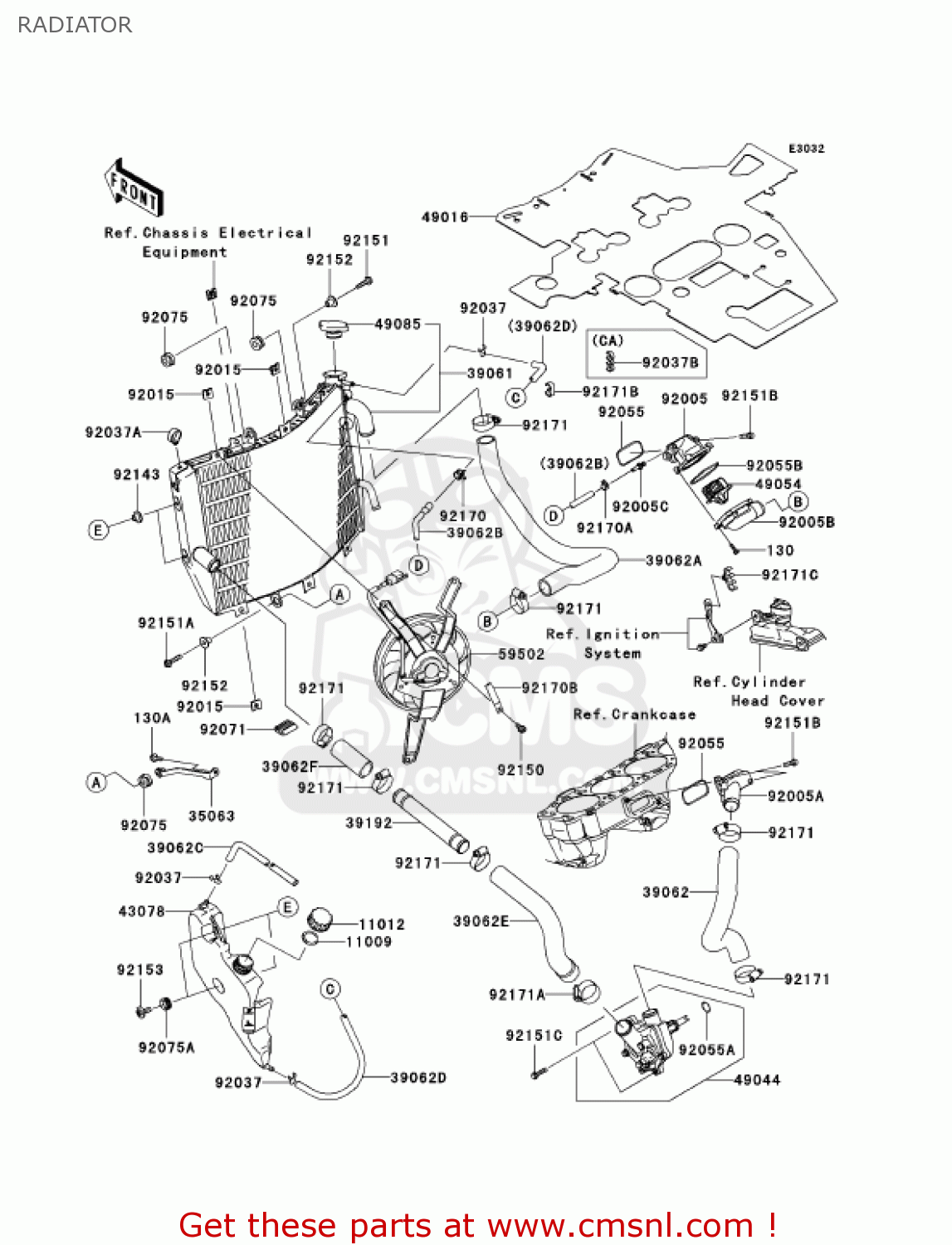 RADIATOR ZX1000C2 NINJA ZX10R 2005 USA CALIFORNIA CANADA