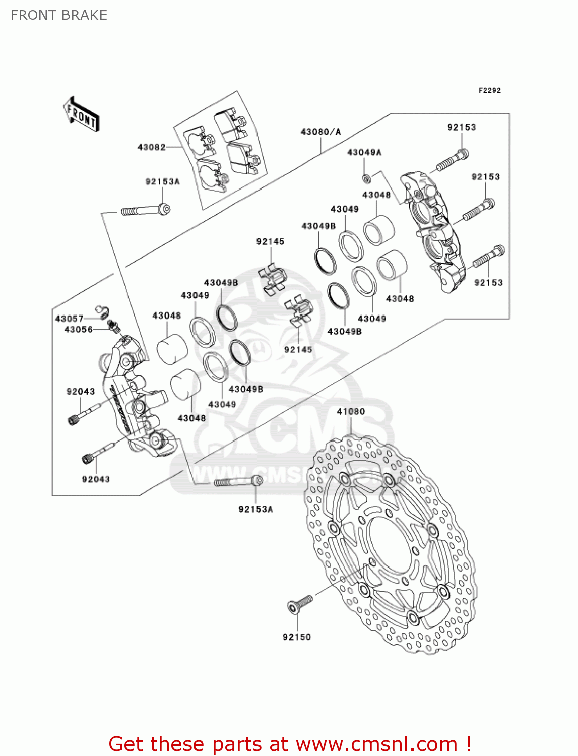 FRONT BRAKE ZX1000C2 NINJA ZX10R 2005 USA CALIFORNIA CANADA