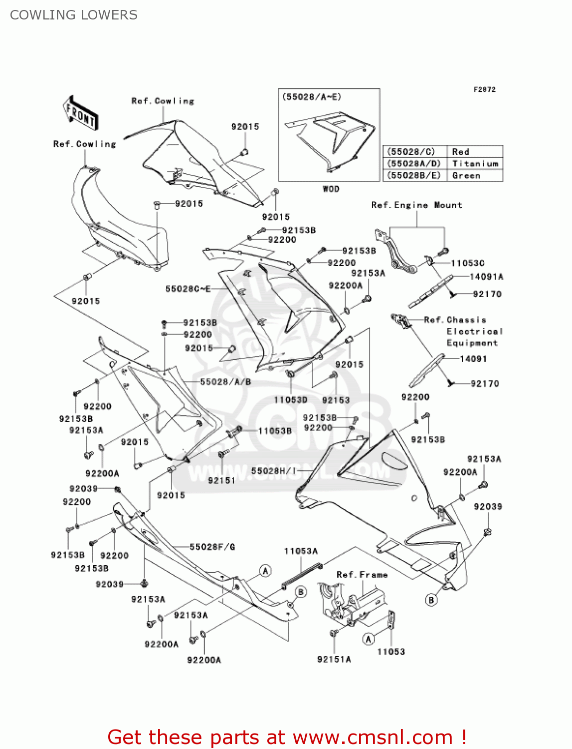 COWLING LOWERS ZX1000C2 NINJA ZX10R 2005 USA CALIFORNIA CANADA