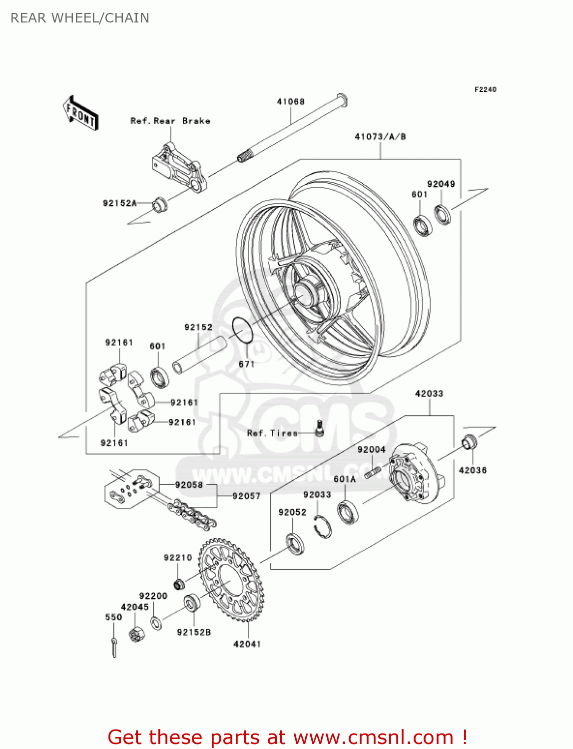 REAR WHEEL/CHAIN ZX1000D6F NINJA ZX10R 2006 USA CALIFORNIA CANADA