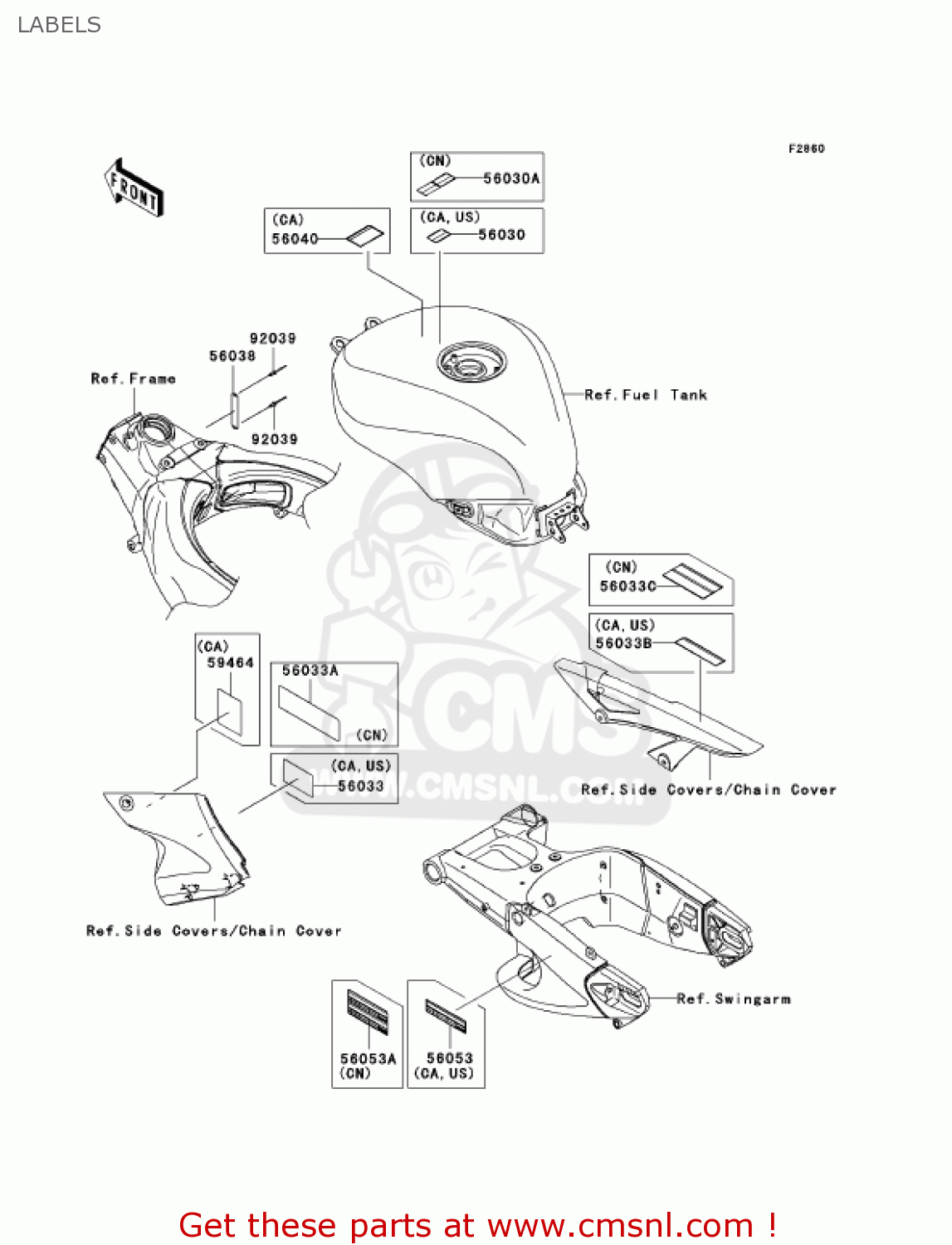 LABELS ZX1000D6F NINJA ZX10R 2006 USA CALIFORNIA CANADA