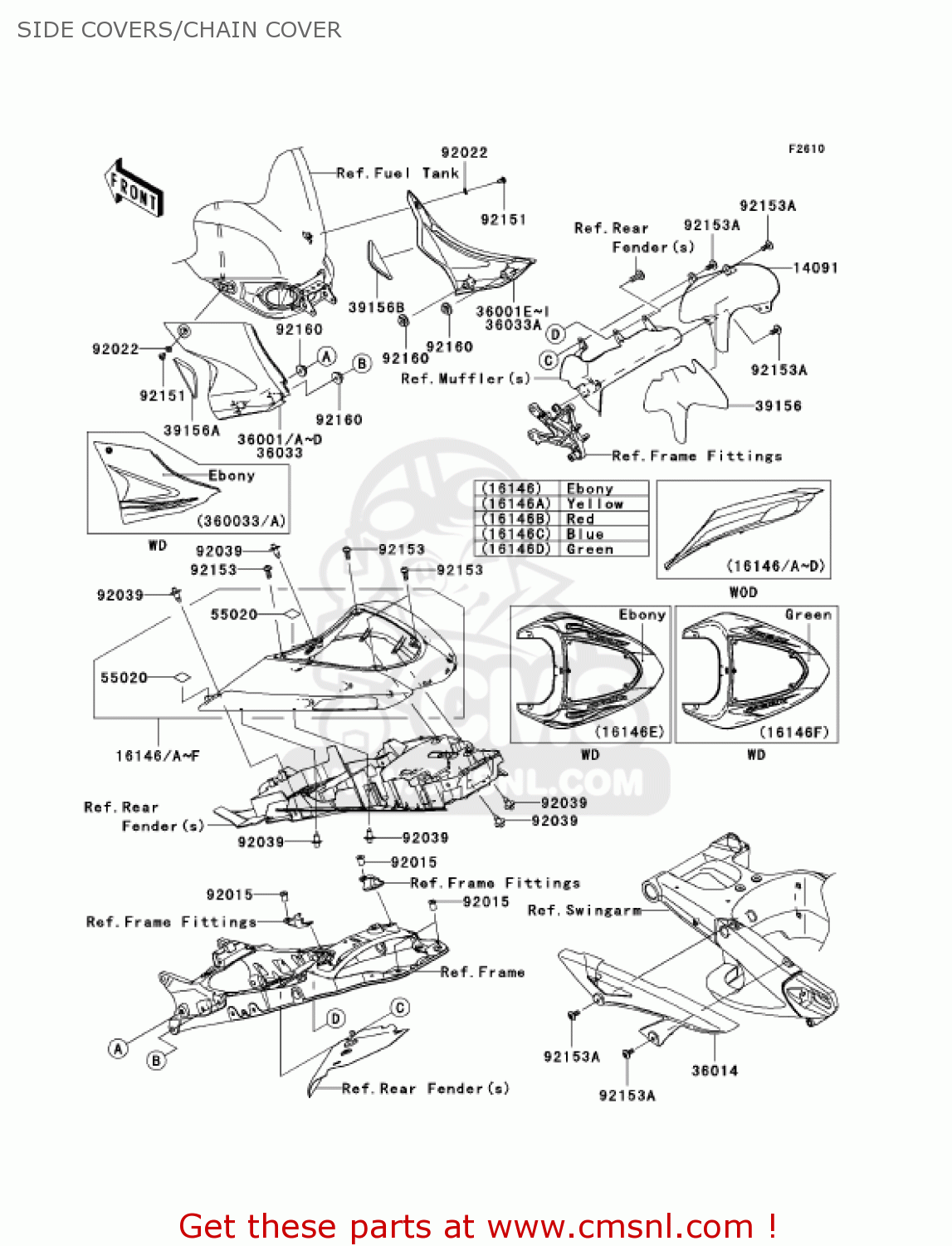 SIDE COVERS/CHAIN COVER ZX1000D6F NINJA ZX10R 2006 USA CALIFORNIA CANADA