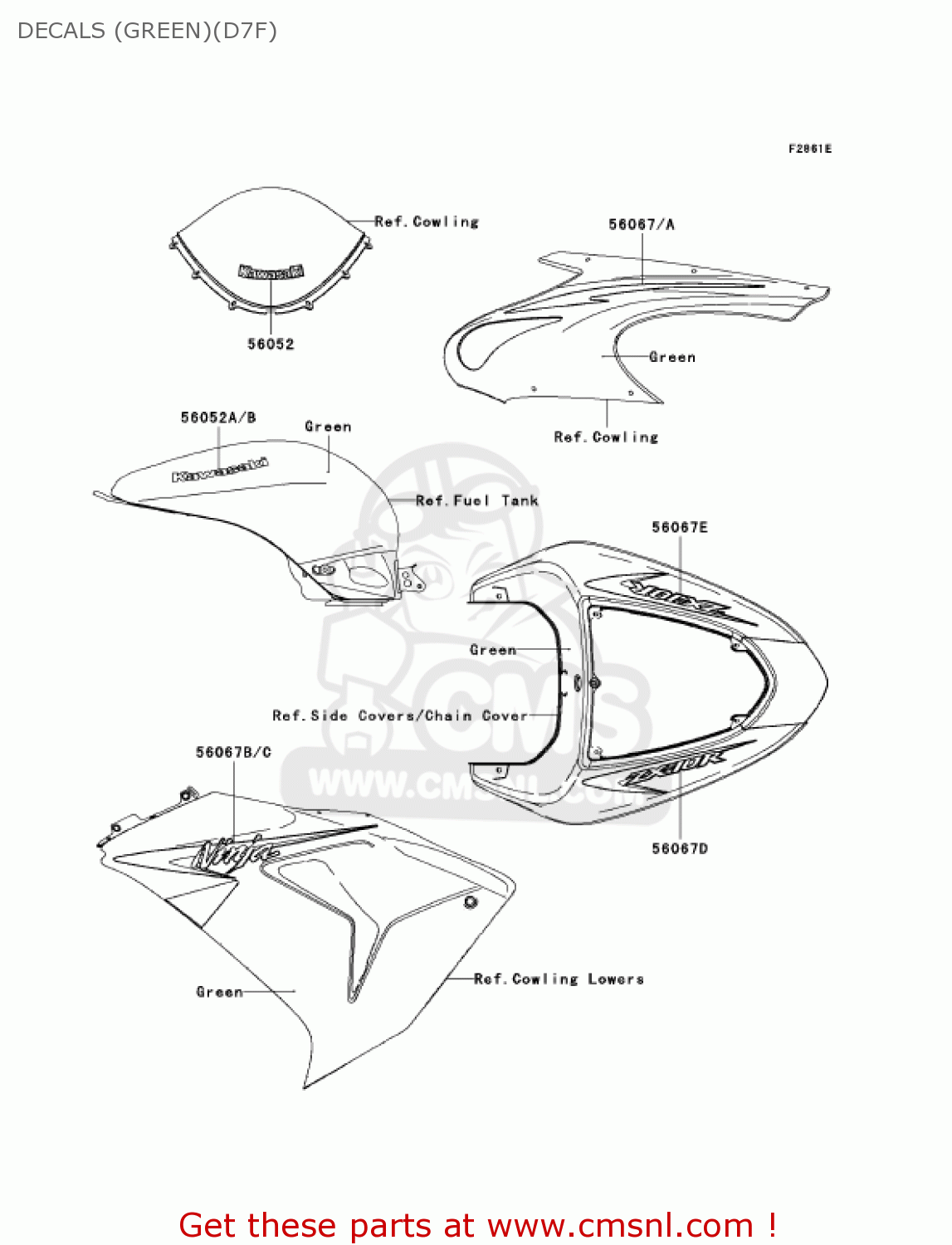 DECALS (GREEN)(D7F) ZX1000D7F NINJA ZX10R 2007 USA CALIFORNIA CANADA