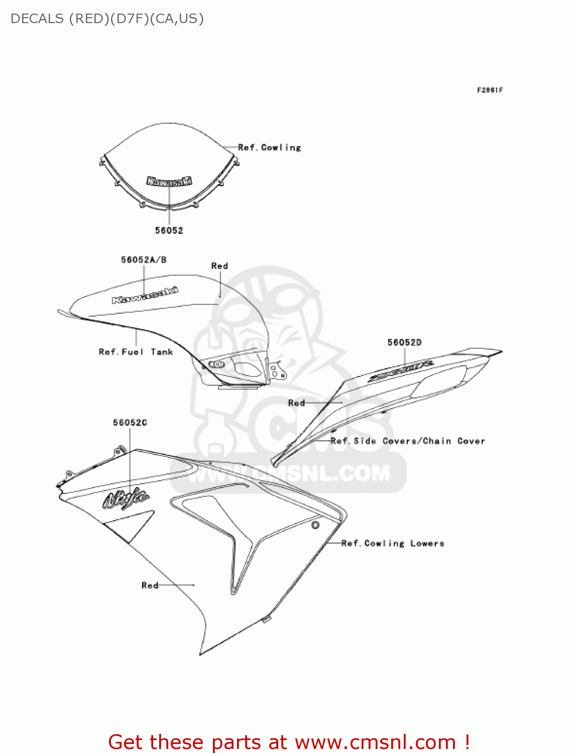 DECALS (RED)(D7F)(CA,US) ZX1000D7F NINJA ZX10R 2007 USA CALIFORNIA CANADA