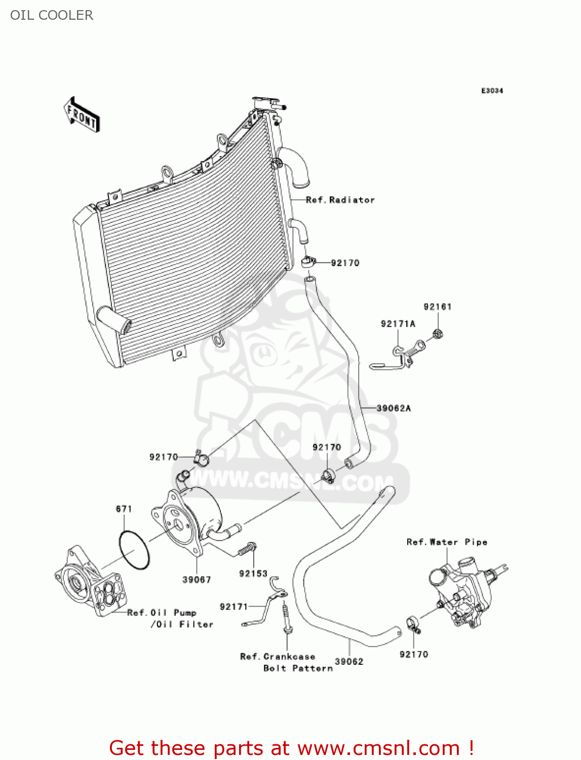 OIL COOLER ZX1000D7F NINJA ZX10R 2007 USA CALIFORNIA CANADA