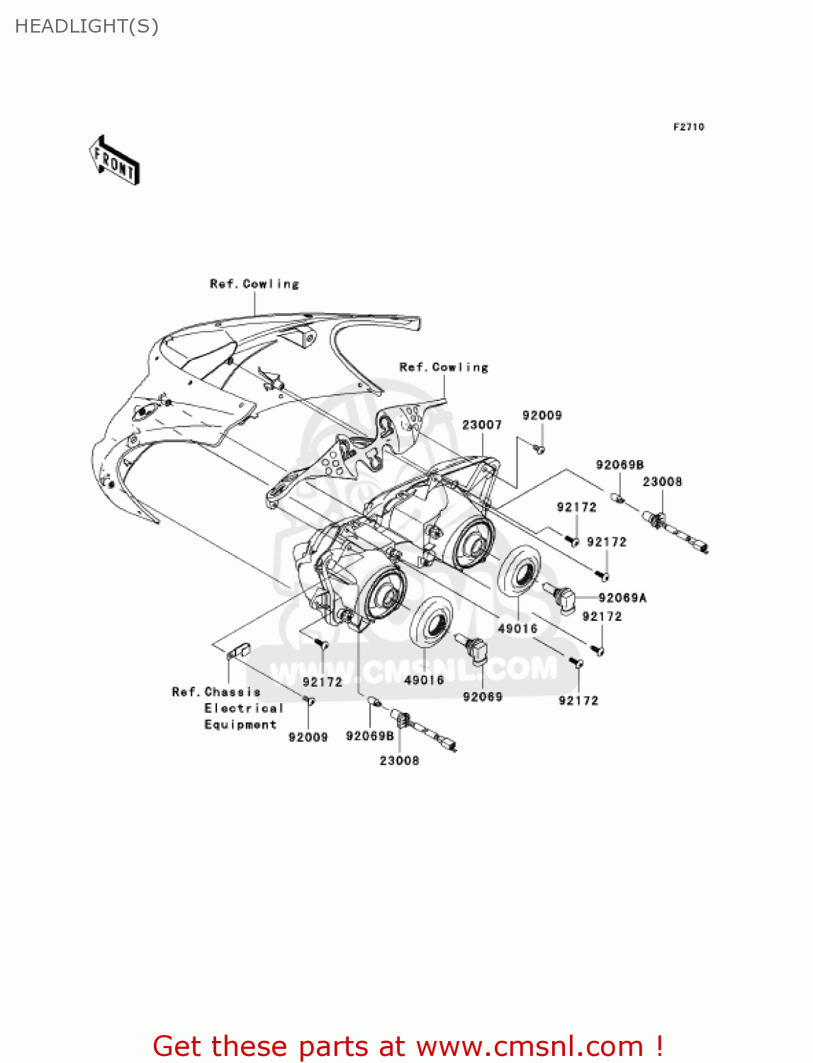 HEADLIGHT(S) ZX1000D7F NINJA ZX10R 2007 USA CALIFORNIA CANADA
