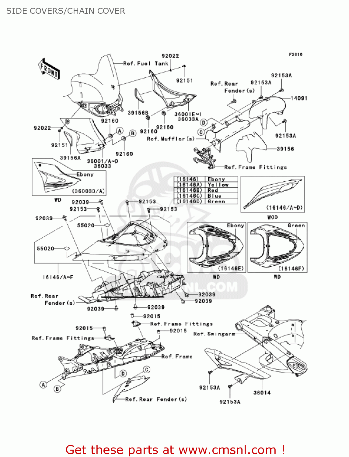 SIDE COVERS/CHAIN COVER ZX1000D7FA NINJA ZX10R 2007 USA CALIFORNIA CANADA