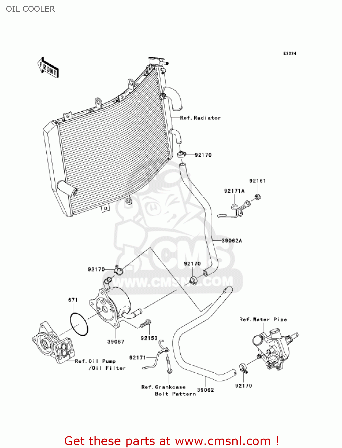 OIL COOLER ZX1000D7FA NINJA ZX10R 2007 USA CALIFORNIA CANADA