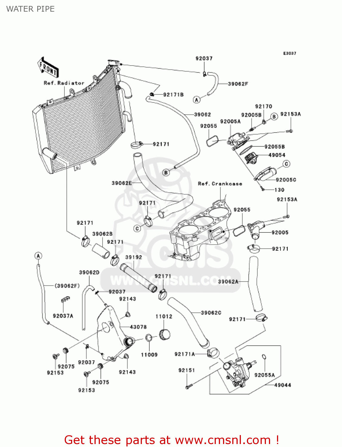 WATER PIPE ZX1000D7FA NINJA ZX10R 2007 USA CALIFORNIA CANADA