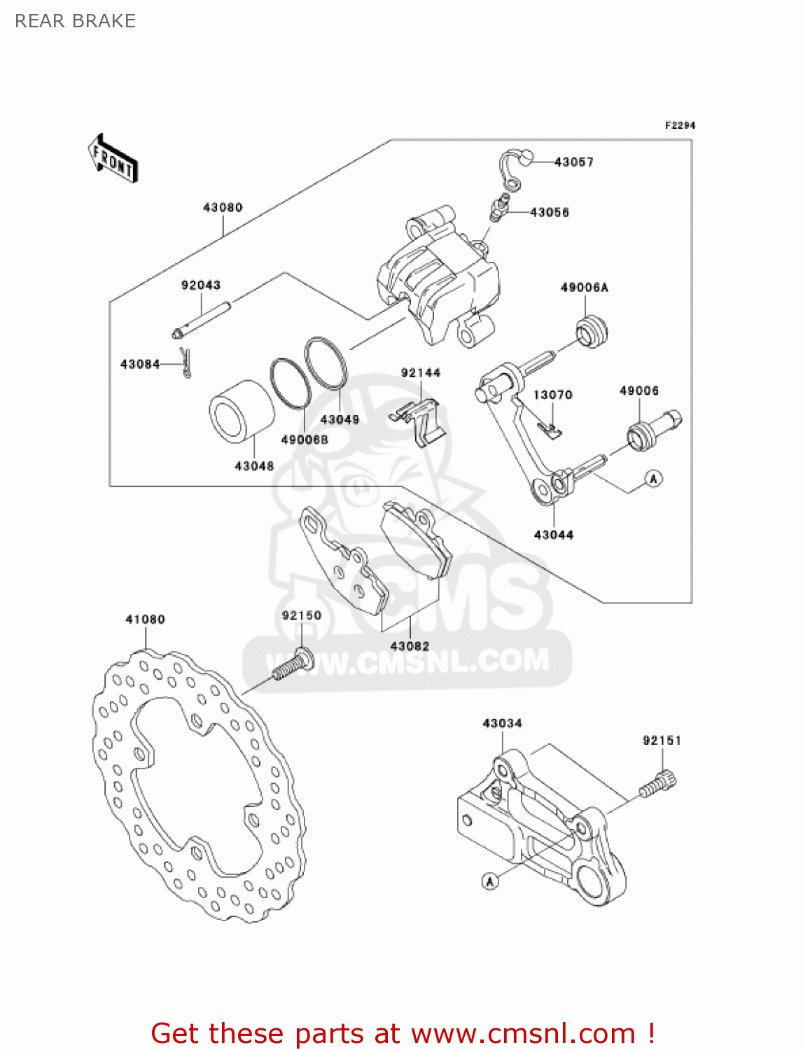 REAR BRAKE ZX1000D7FA NINJA ZX10R 2007 USA CALIFORNIA CANADA