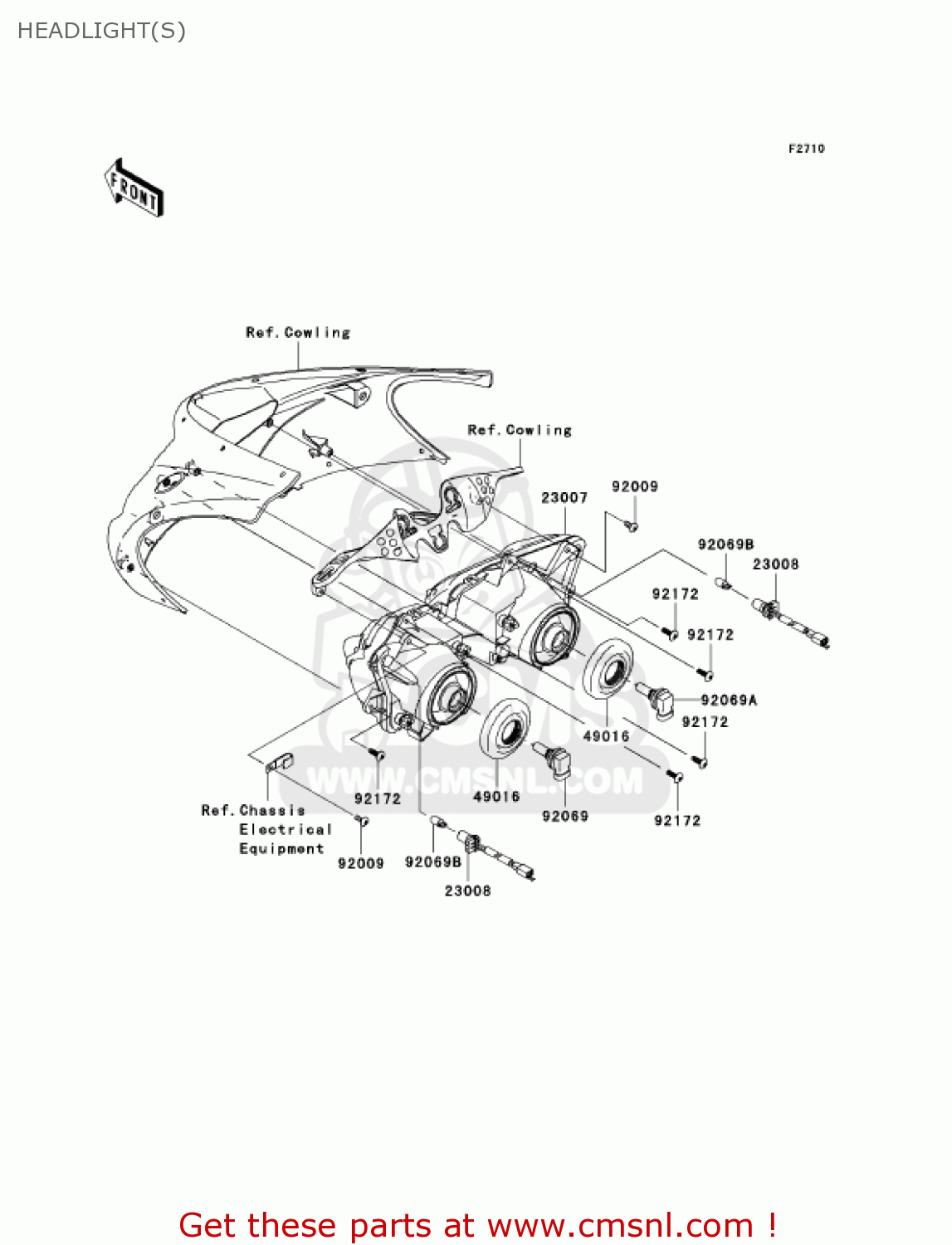 HEADLIGHT(S) ZX1000D7FA NINJA ZX10R 2007 USA CALIFORNIA CANADA