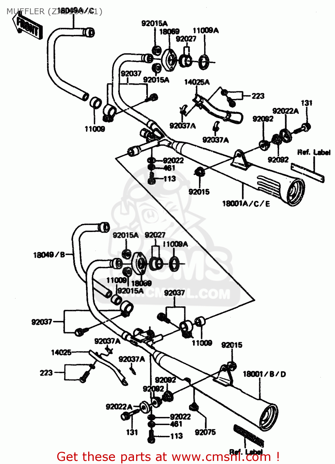 MUFFLER (ZX1100-A1) ZX1100A1 1983 EUROPE UK FR IT NR SD ST