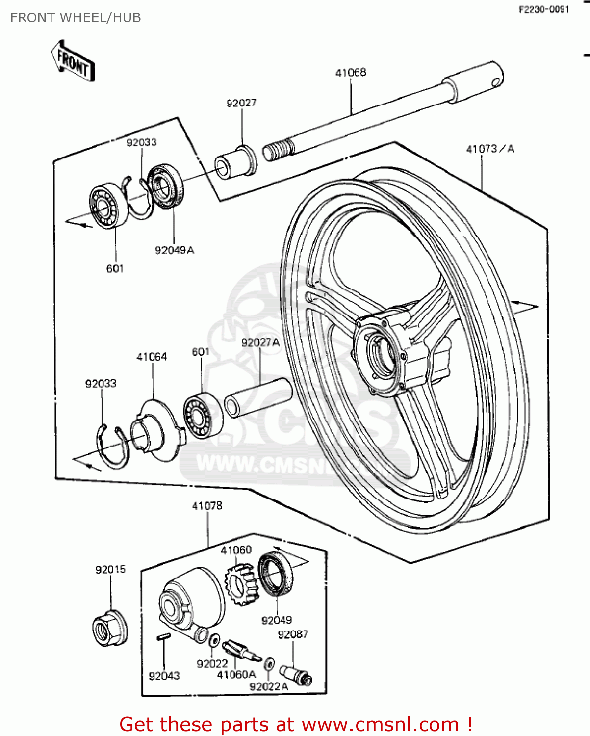FRONT WHEEL/HUB ZX1100A1 GPZ 1983 USA CALIFORNIA CANADA