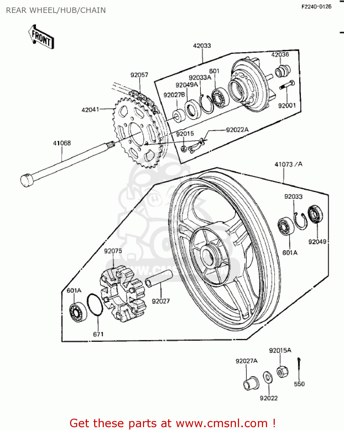 REAR WHEEL/HUB/CHAIN ZX1100A1 GPZ 1983 USA CALIFORNIA CANADA