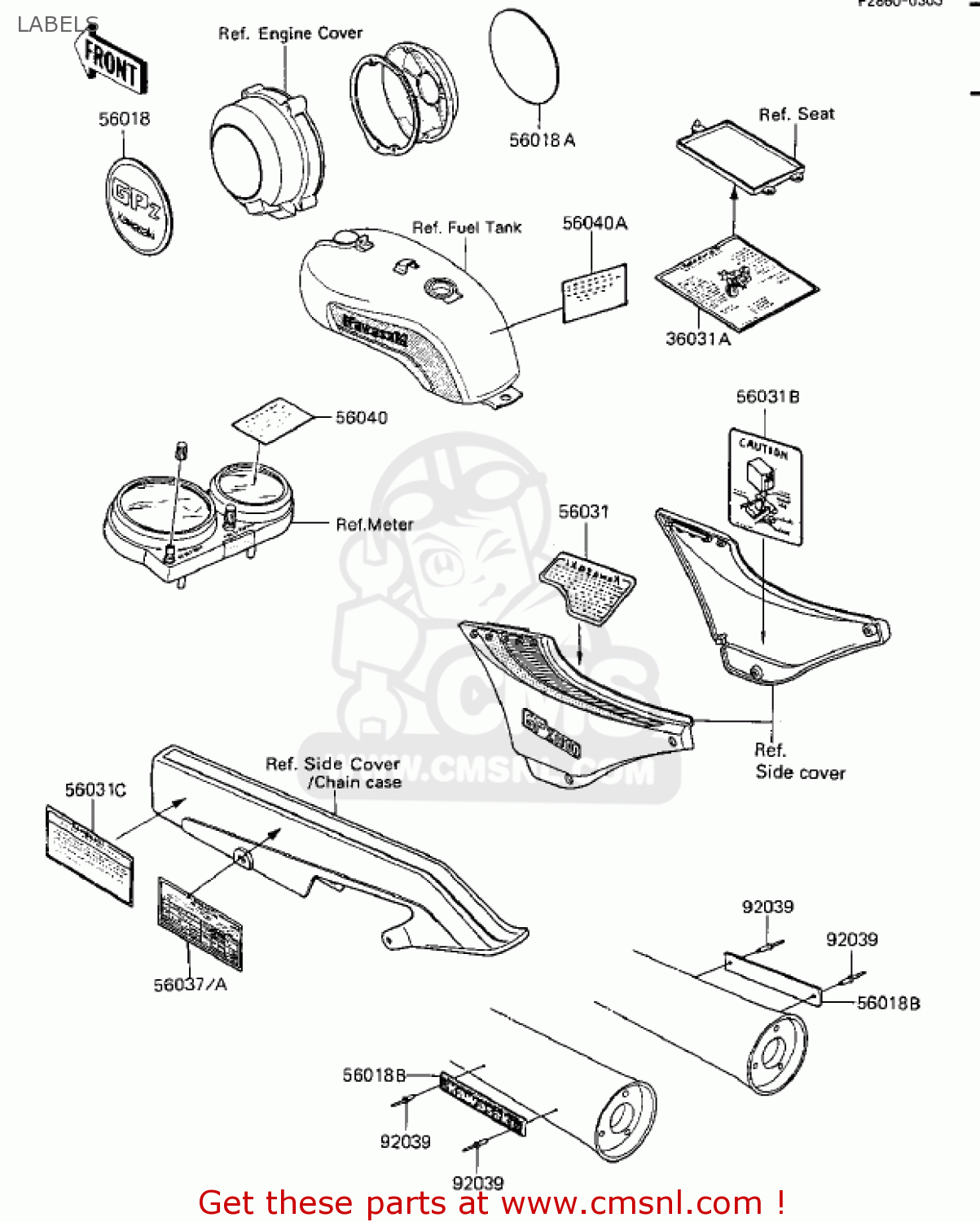 LABELS ZX1100A1 GPZ 1983 USA CALIFORNIA CANADA