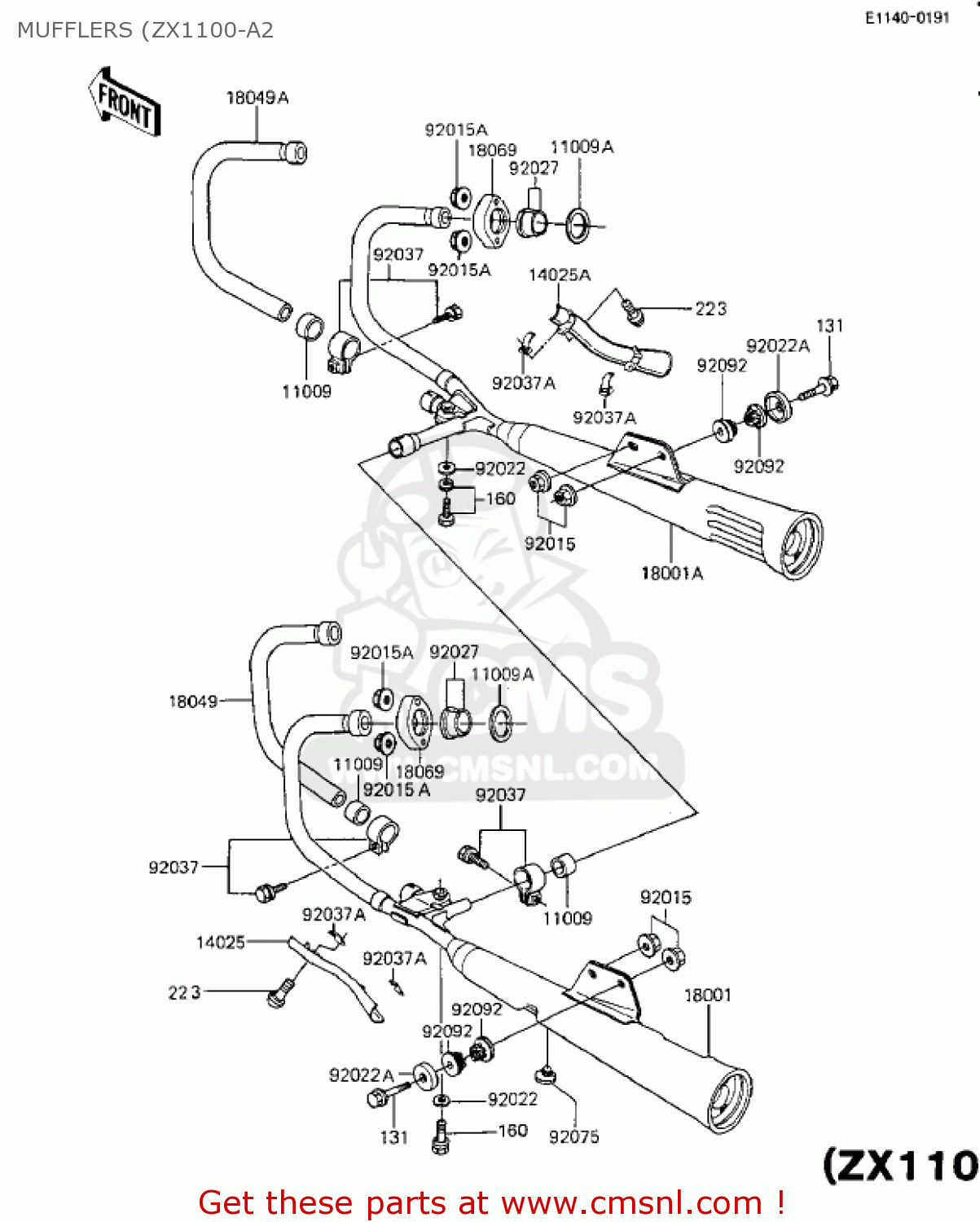 MUFFLERS (ZX1100-A2 ZX1100A1 GPZ 1983 USA CALIFORNIA CANADA