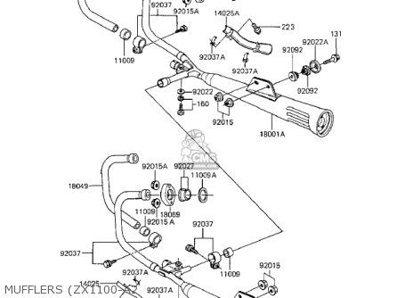 MUFFLERS (ZX1100-A2 - ZX1100A1 GPZ 1983 USA CALIFORNIA CANADA