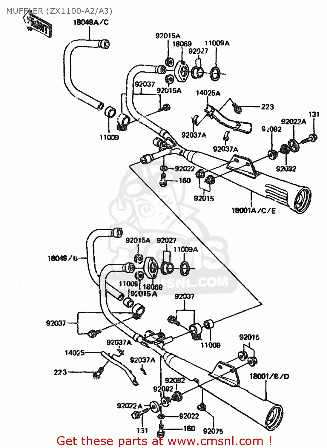 MUFFLER (ZX1100-A2/A3) ZX1100A2 1984 EUROPE UK FR GR IT NR SD