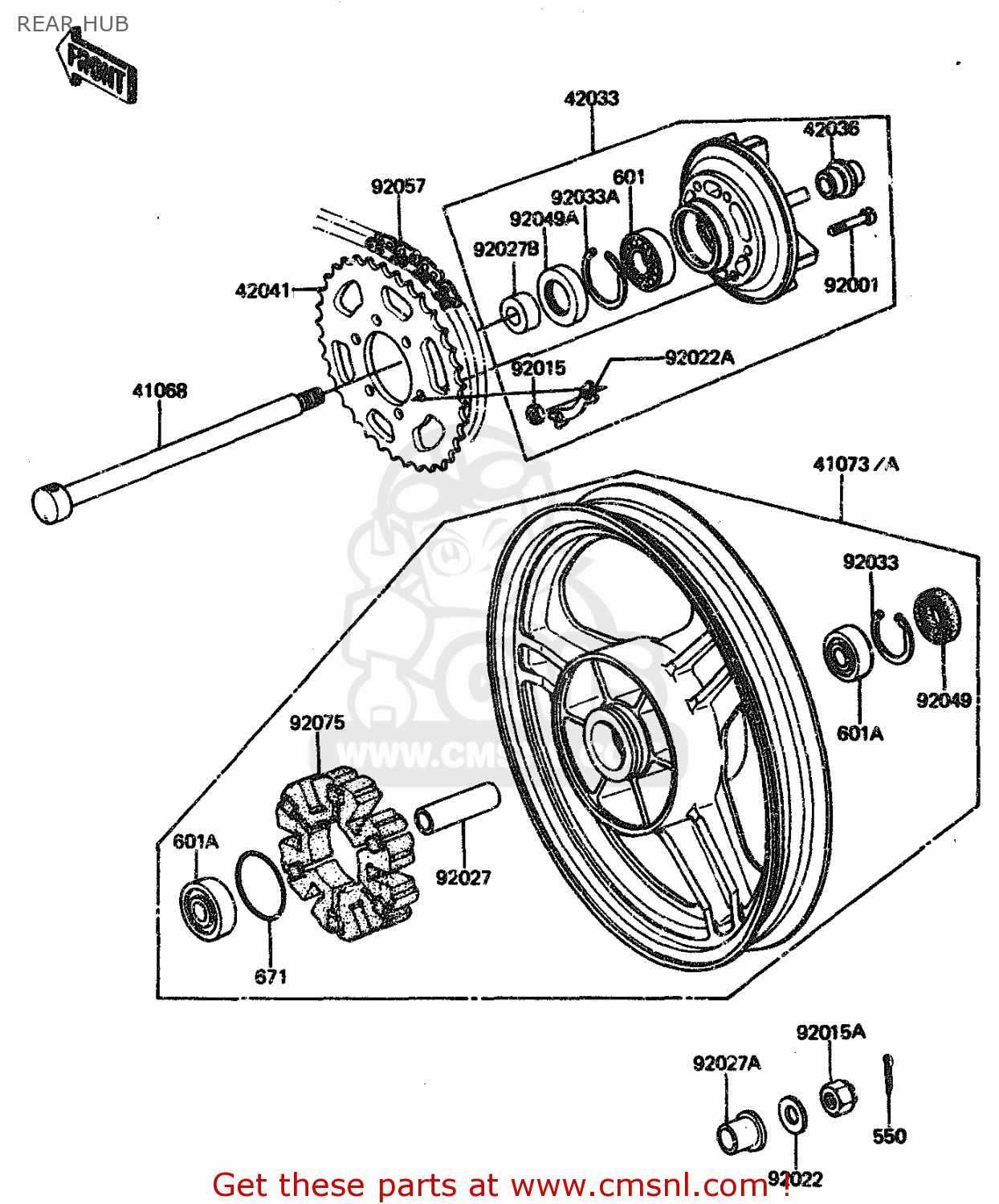 REAR HUB ZX1100A2 1984 EUROPE UK FR GR IT NR SD