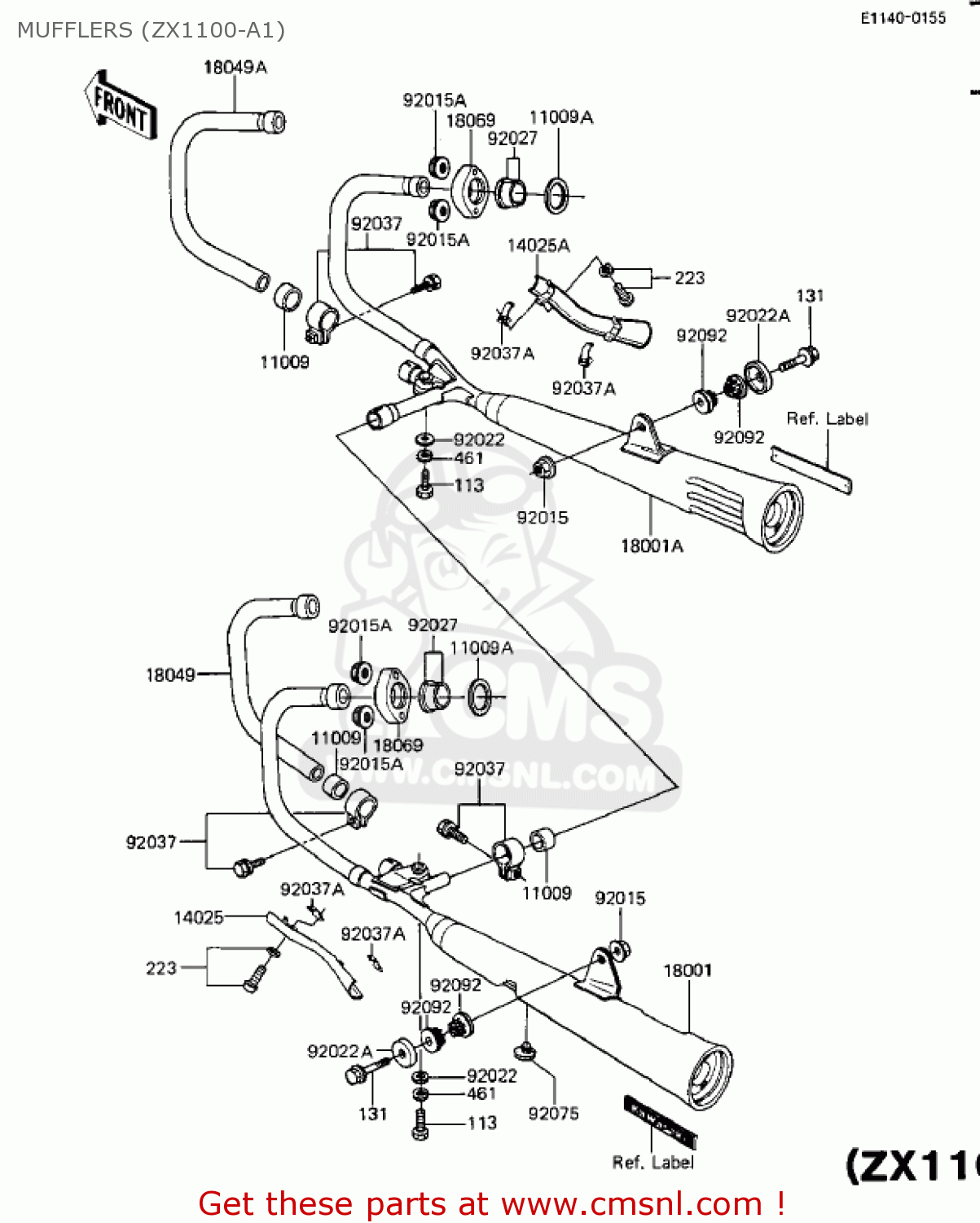 MUFFLERS (ZX1100-A1) ZX1100A2 GPZ 1984 USA CALIFORNIA CANADA