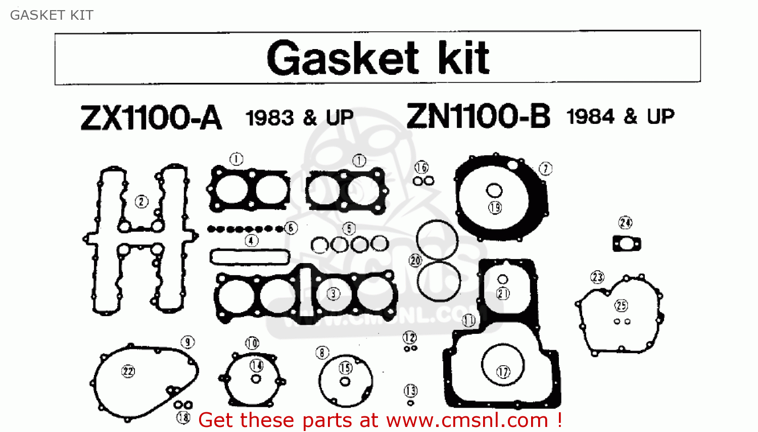 GASKET KIT ZX1100A2 GPZ 1984 USA CALIFORNIA CANADA