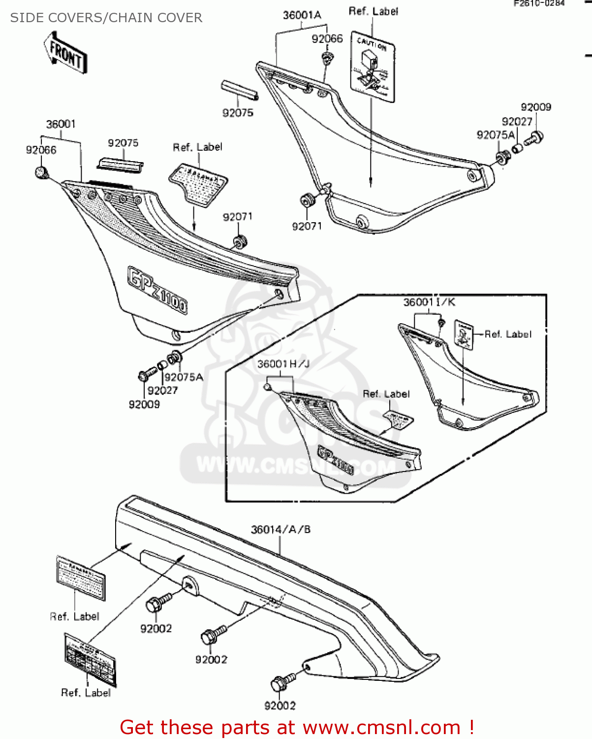 SIDE COVERS/CHAIN COVER ZX1100A2 GPZ 1984 USA CALIFORNIA CANADA