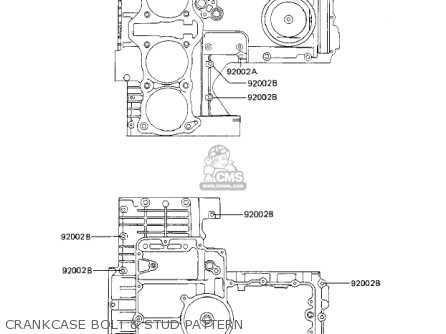 CRANKCASE BOLT & STUD PATTERN - ZX1100A2 GPZ 1984 USA CALIFORNIA CANADA