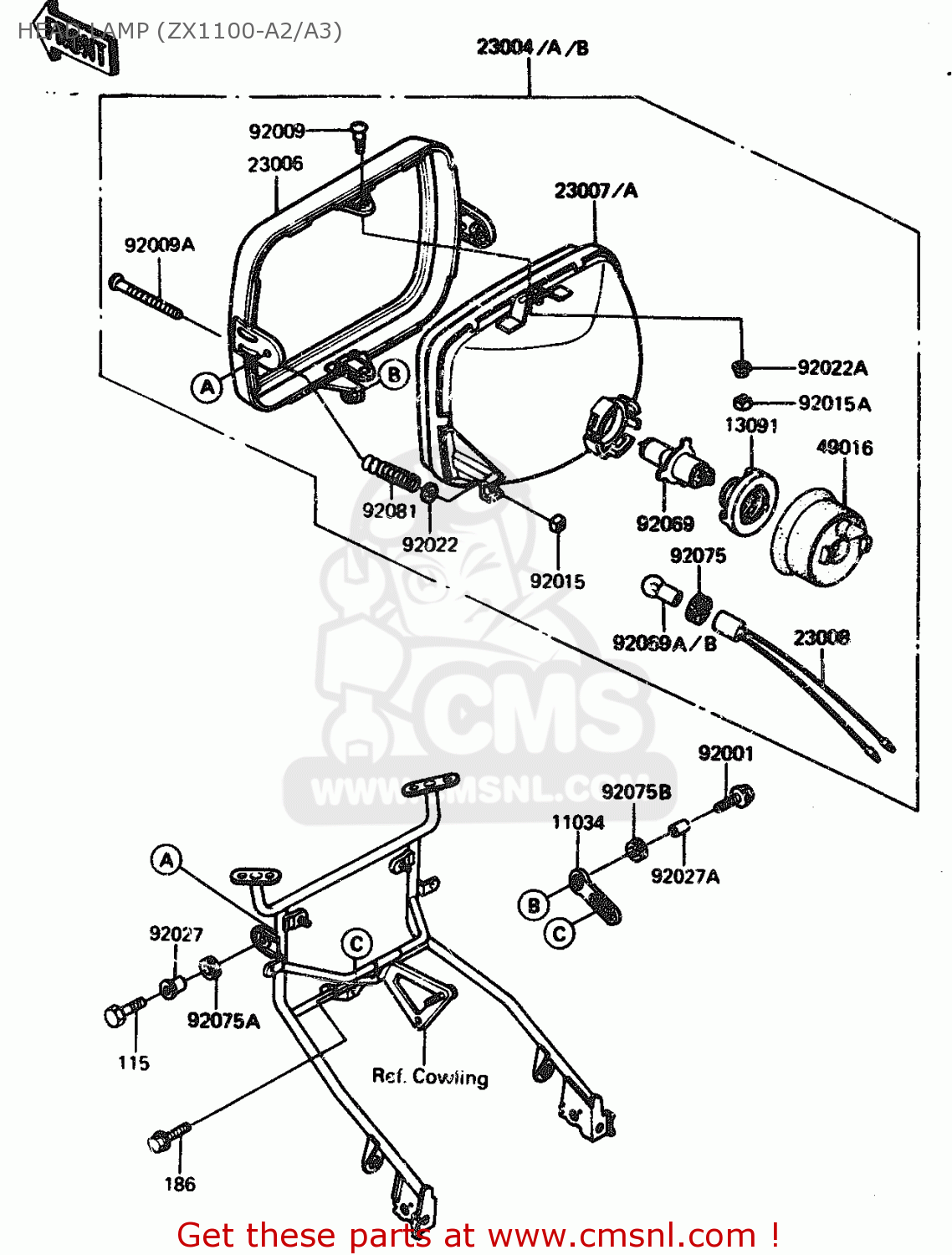 HEAD LAMP (ZX1100-A2/A3) ZX1100A3 1985 EUROPE UK FR GR IT NR ST