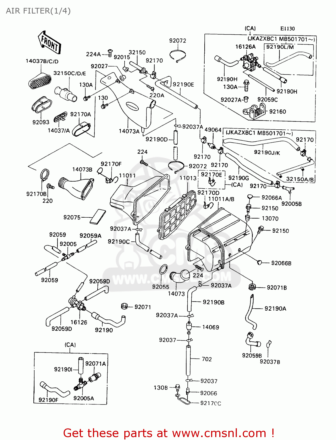 AIR FILTER(1/4) ZX1100C1 ZX11 1990 USA CALIFORNIA CANADA